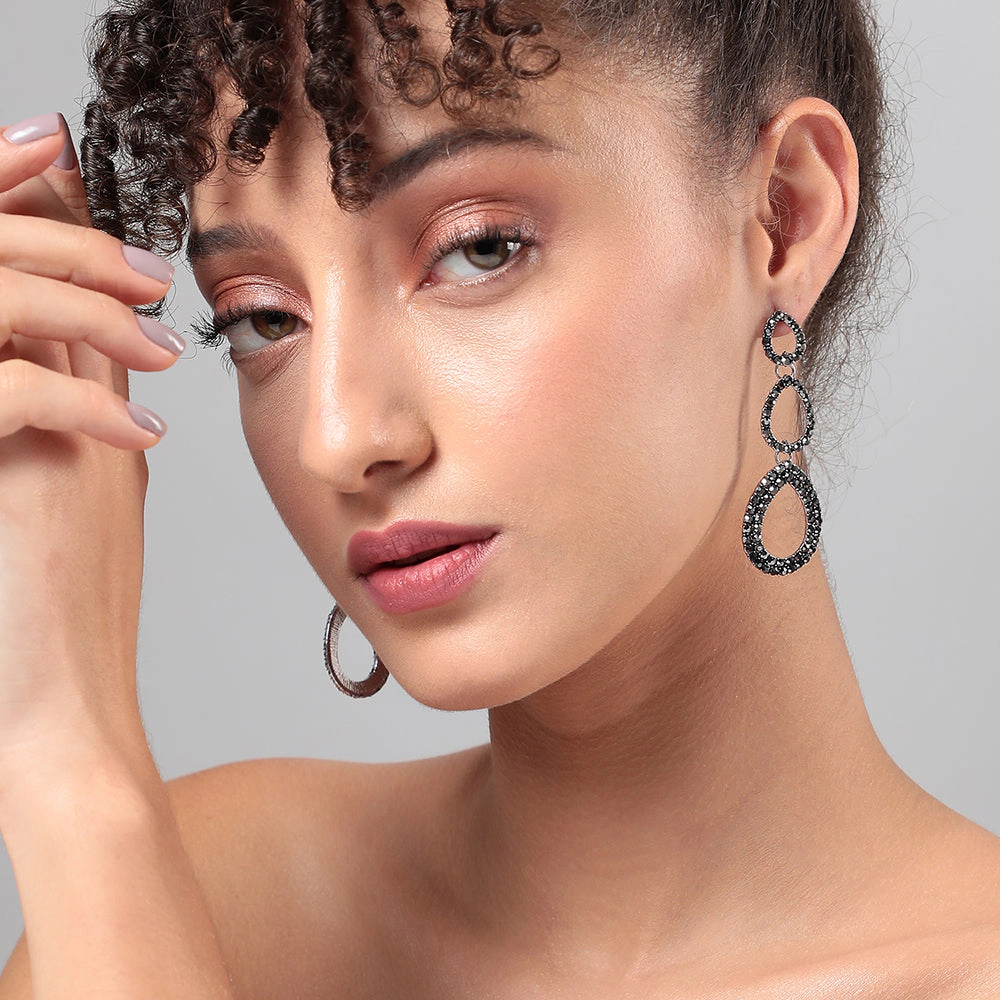 SOHI Women's Chrome Silver Hollow Teardrop Earrings
