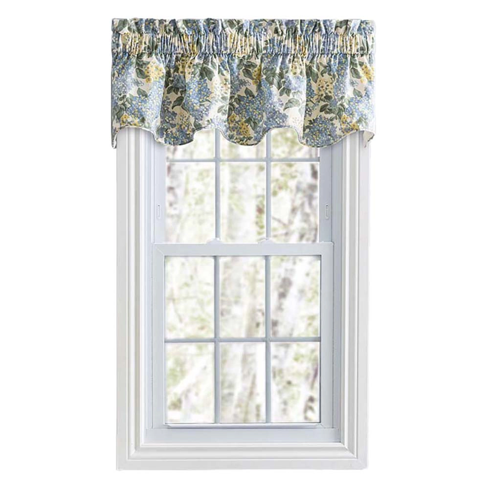 Ellis Hydrangea Classic Pattern Printed 3" Rod Pocket Window Scallop Valance Lined 70"x16" Blue