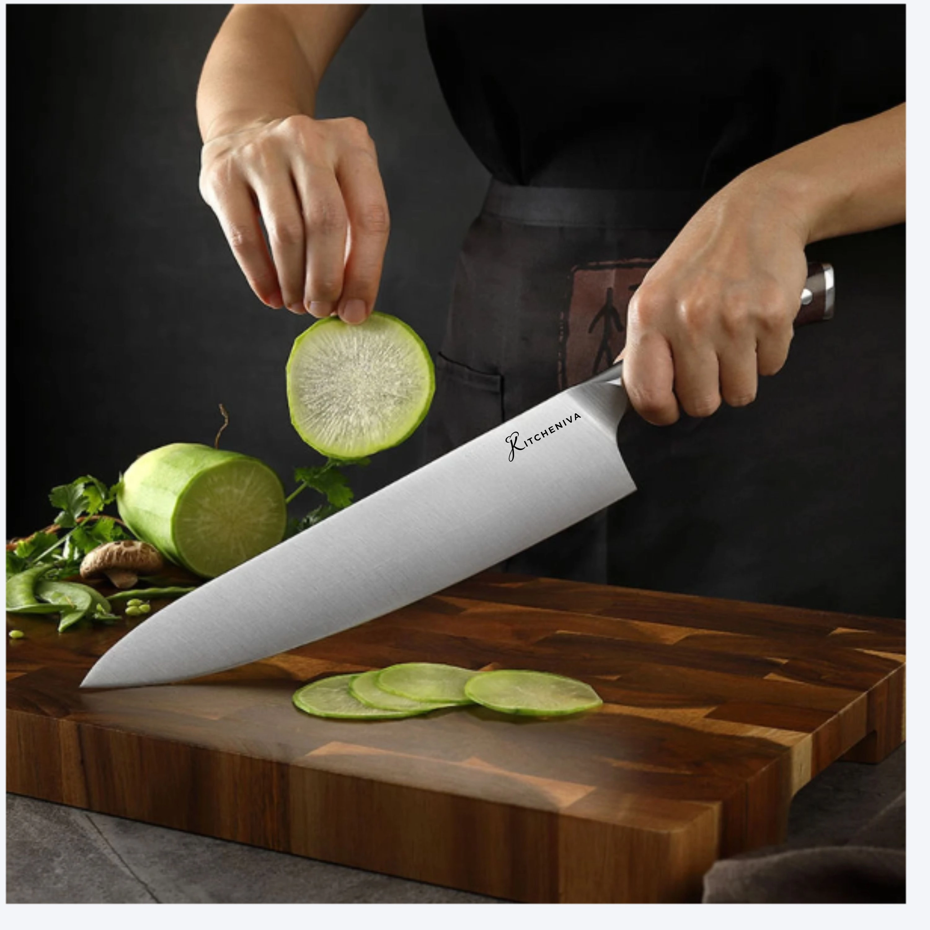 Kitcheniva 10-Inch German Stainless Steel Chefs Knife With Ebony Wood Handle