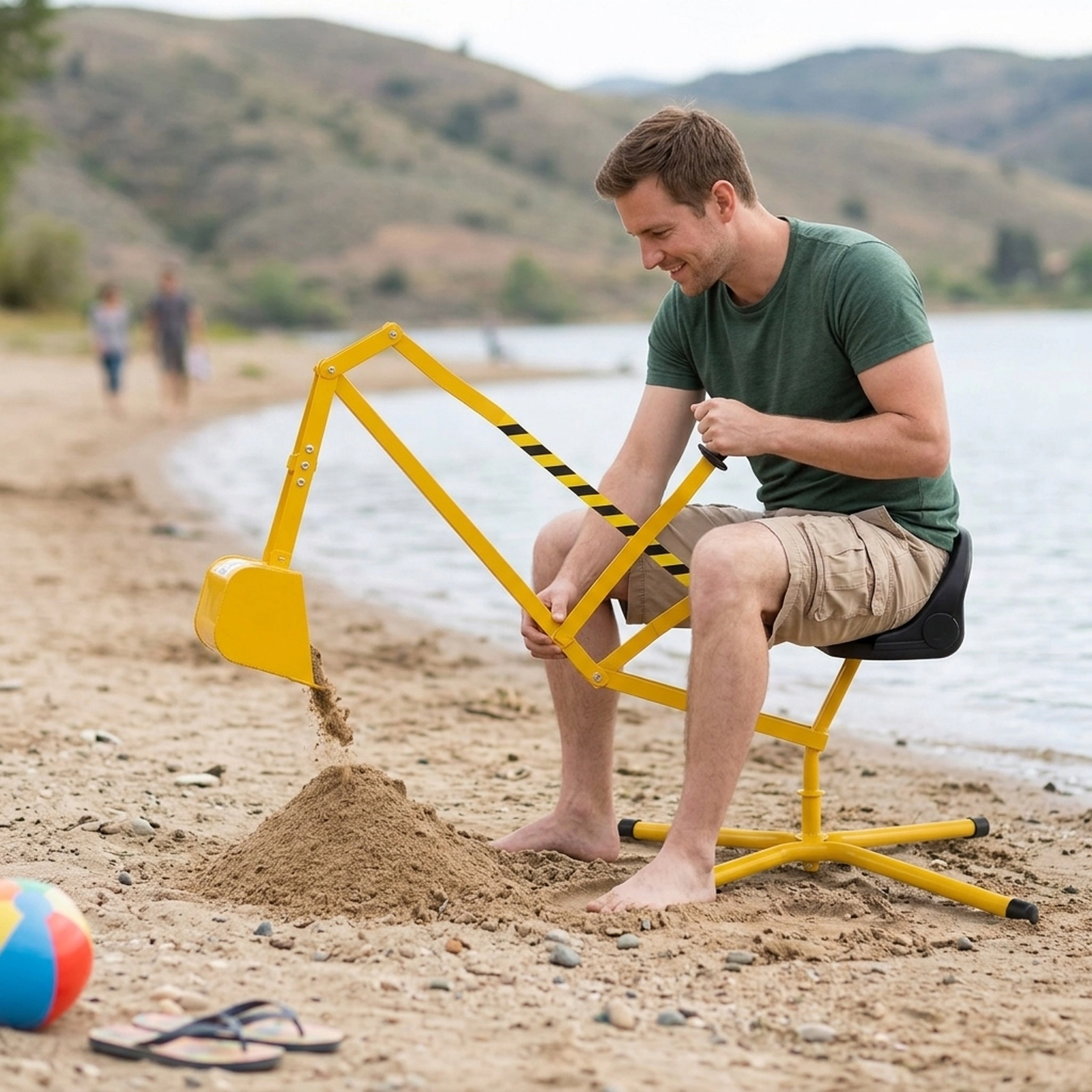 Kids Sand Digger Excavator Toy Criss-Cross Base 2-Handed Shovel Levers 360-Degree Seat 110-lb Limit Ages 3+ Yellow