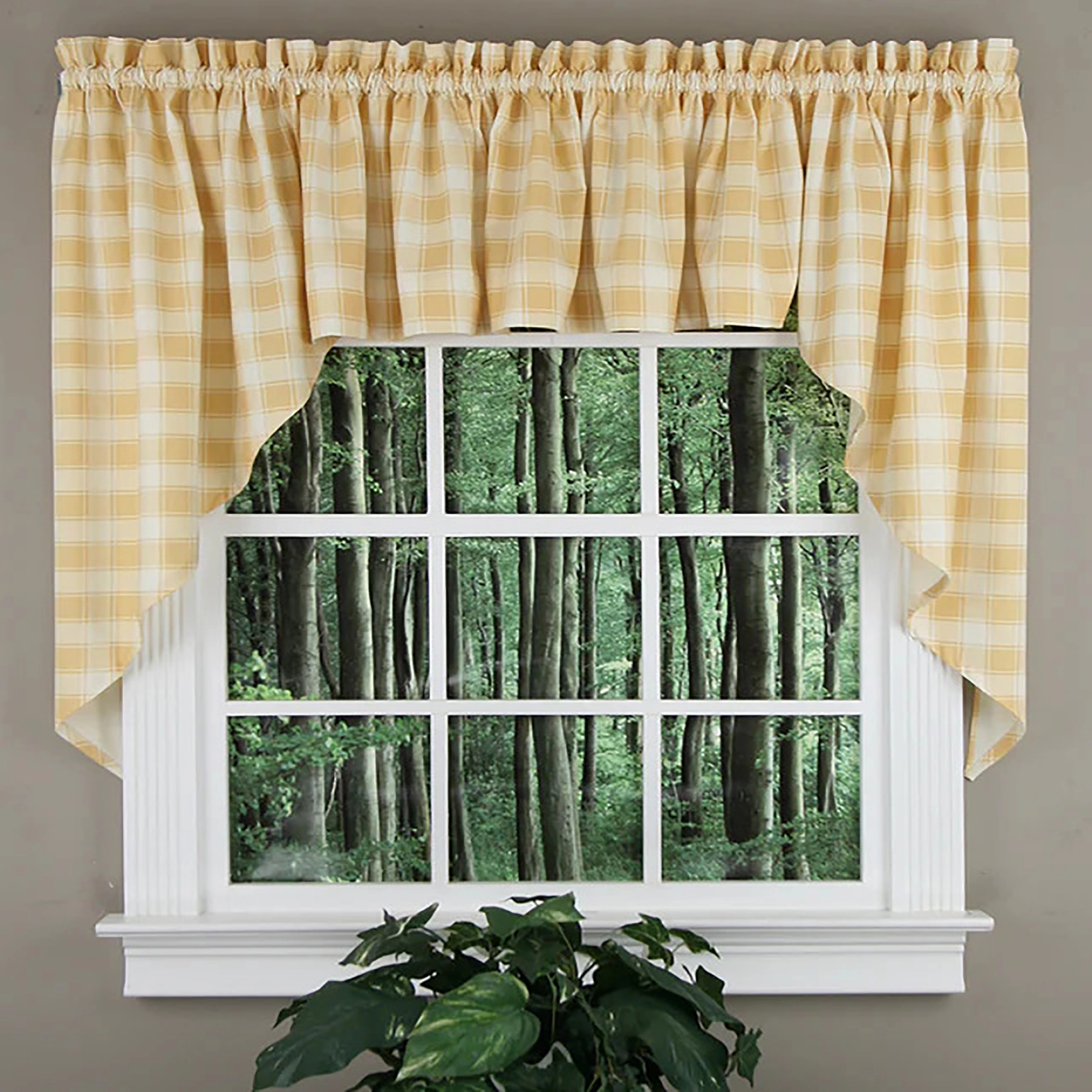 Ellis Curtain 50% Polyester 50% Cotton Country Check With 1.5" Rod Pocket Tailored Window Swag 56" x 36" Butter