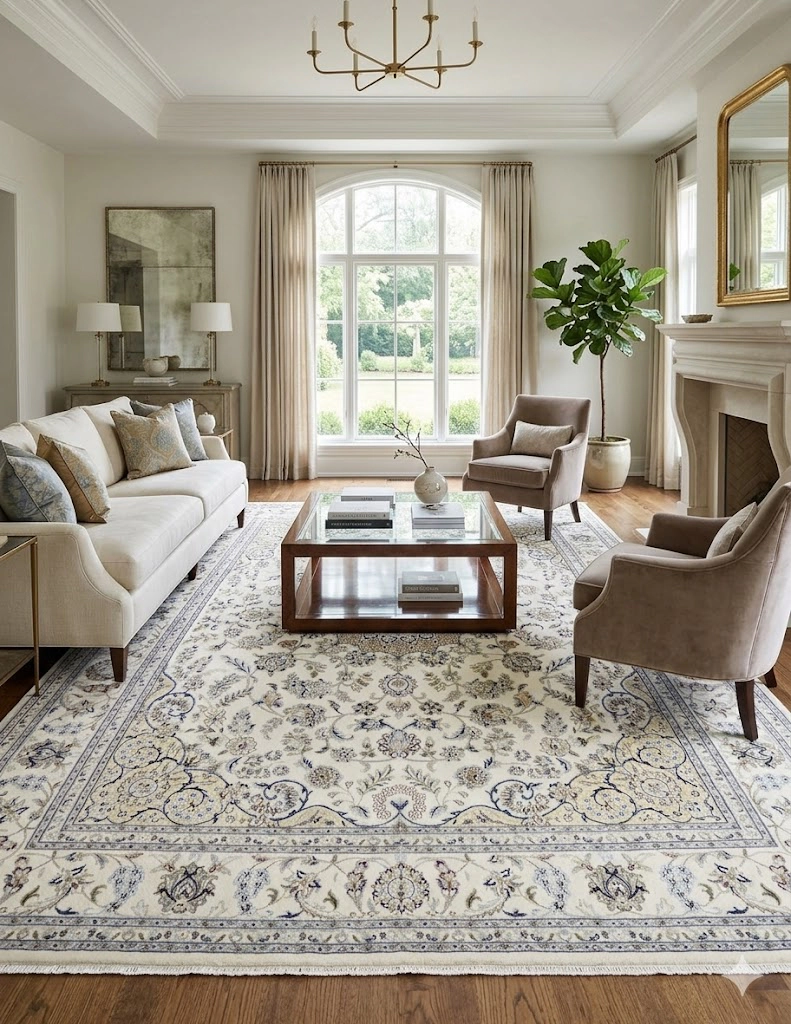 Magic Rugs 7'11 X 10'3 Floral Hand Knotted Cream Indo-Nain Wool Rug