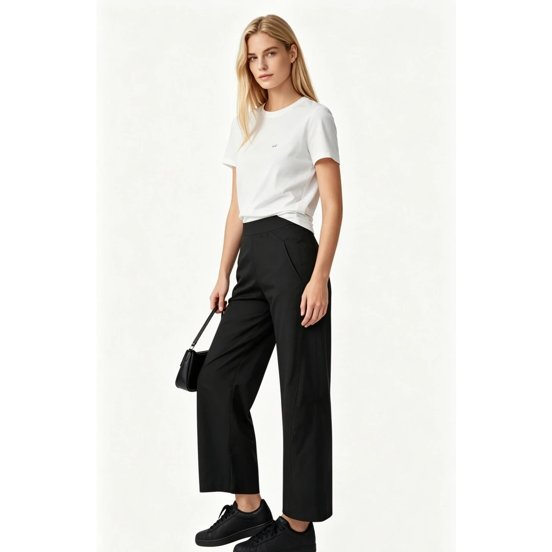 Coolmee Womens Elastic Waist Ankle Pants Casual High Rise Baggy Tapered Barrel Trousers