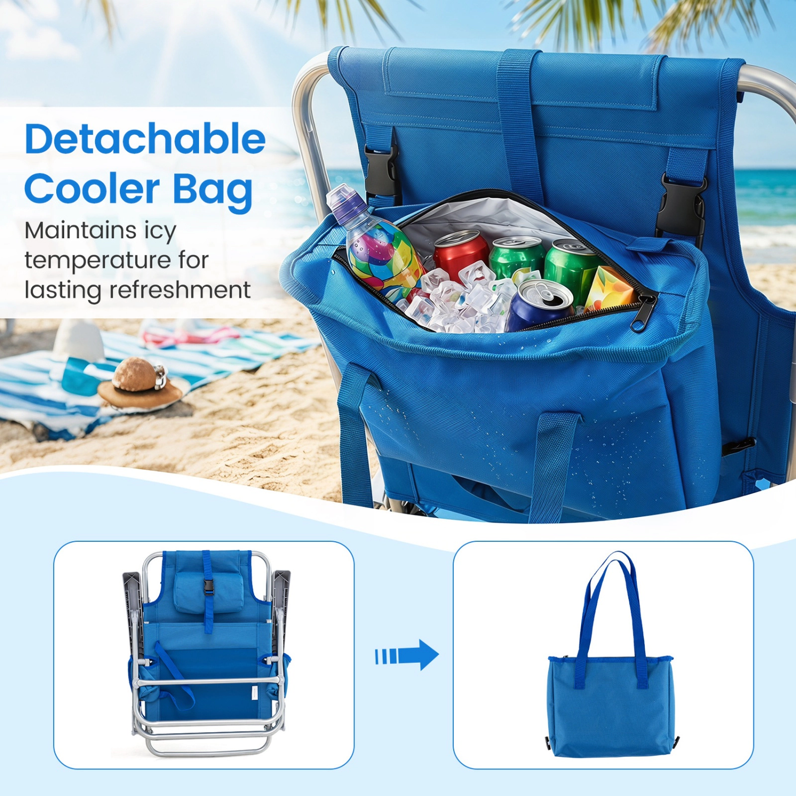 SUGIFT 2-Pack Portable Folding Beach Chair with 7-Position Backrest 330-lb Capacity Navy Blue