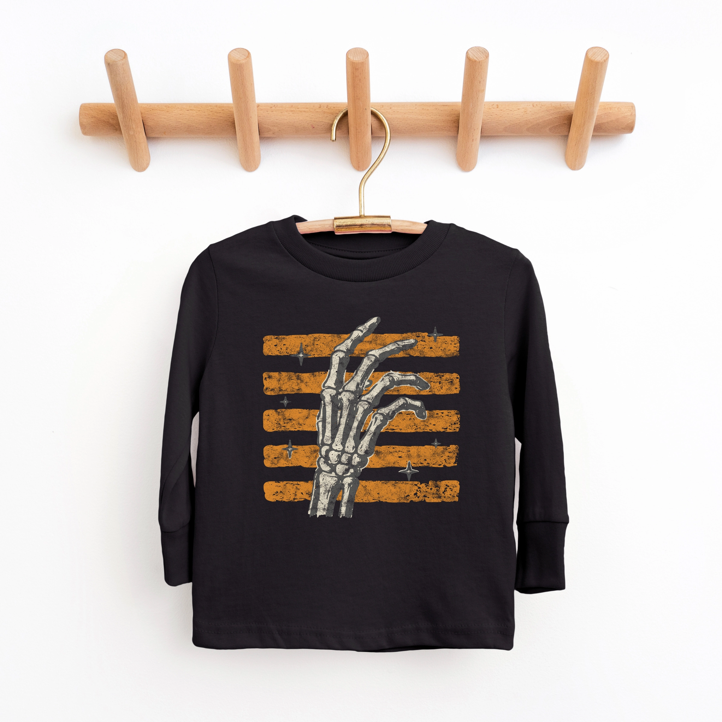 The Juniper Shop - Youth Long Sleeve Graphic T-Shirt Skeleton Hand Orange Stripes