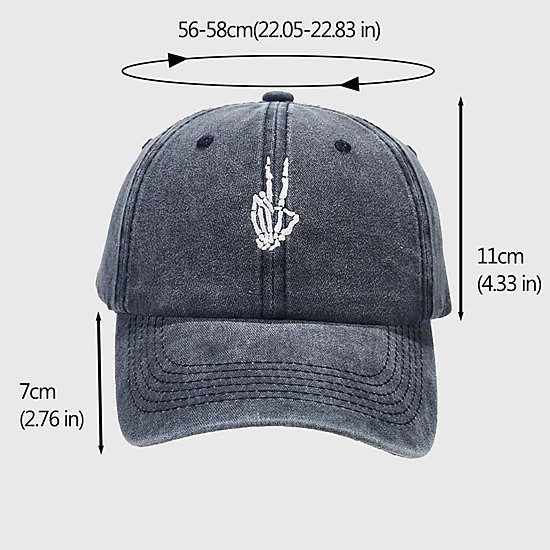 Anna-Kaci Women's Vintage Washed Baseball Cap with Skeleton Peace Sign Embroidery
