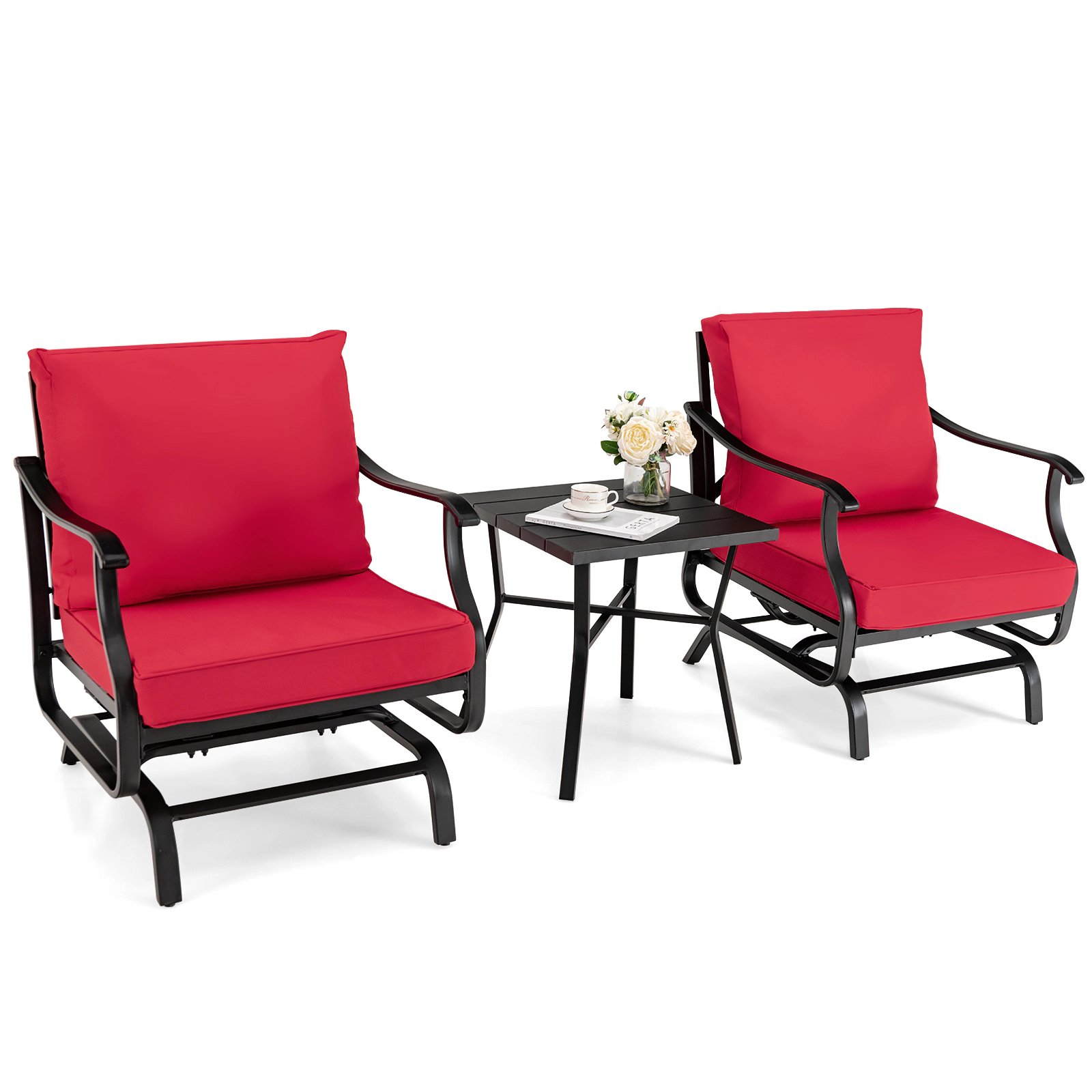 LJG 3 Piece Patio Rocking Chair Set with Coffee Table