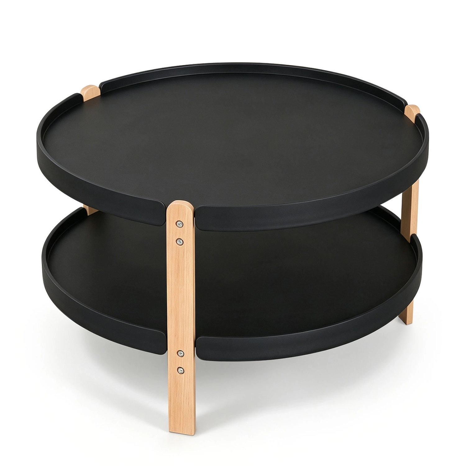 LJG 23.5" 2-Tier Round Coffee Table with Solid Wood Legs and Open Storage Shelf