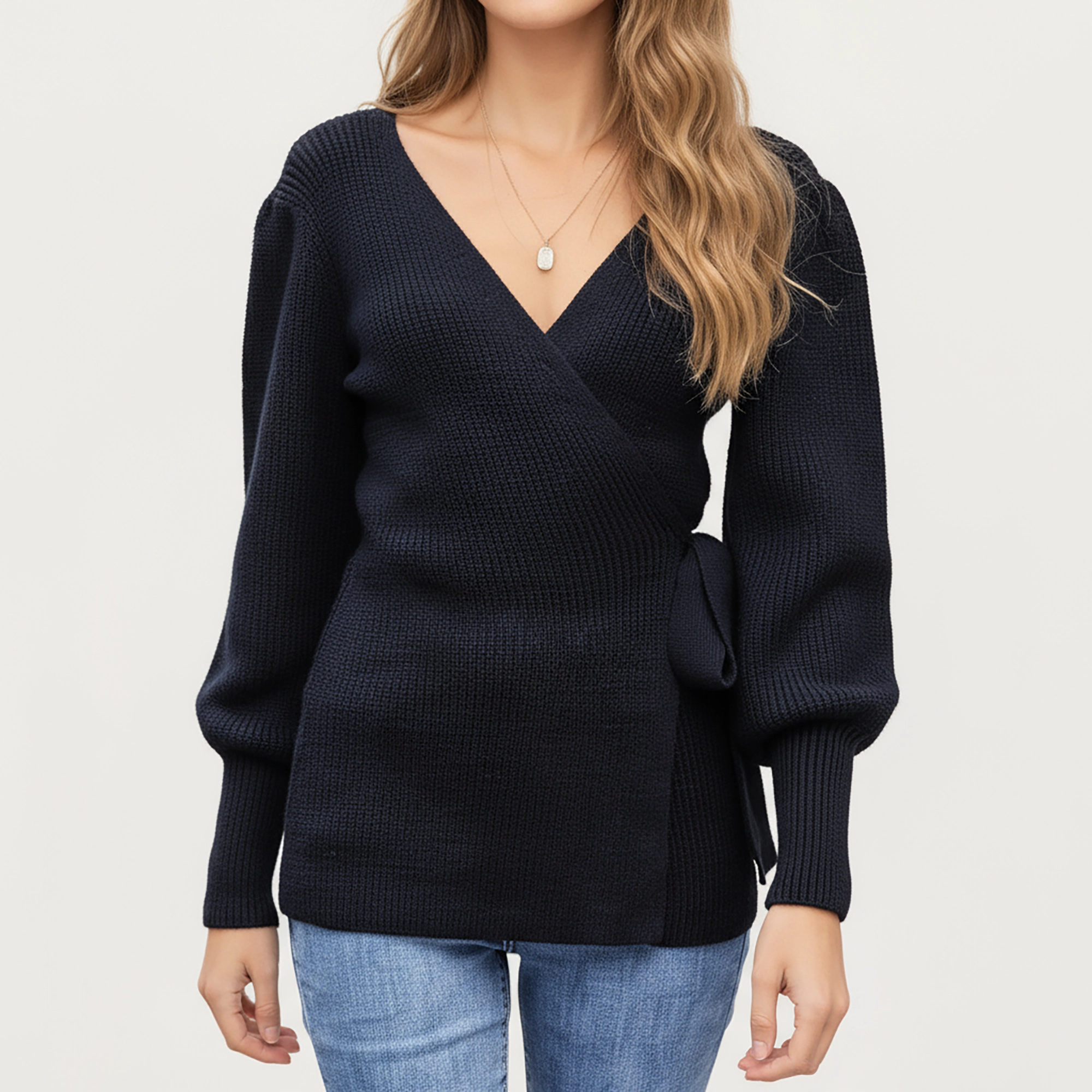 Anna-Kaci Women's Knit Wrap Top with, Textured Ribbed Fabric and Side Tie Detail Creating a Feminine Silhouette