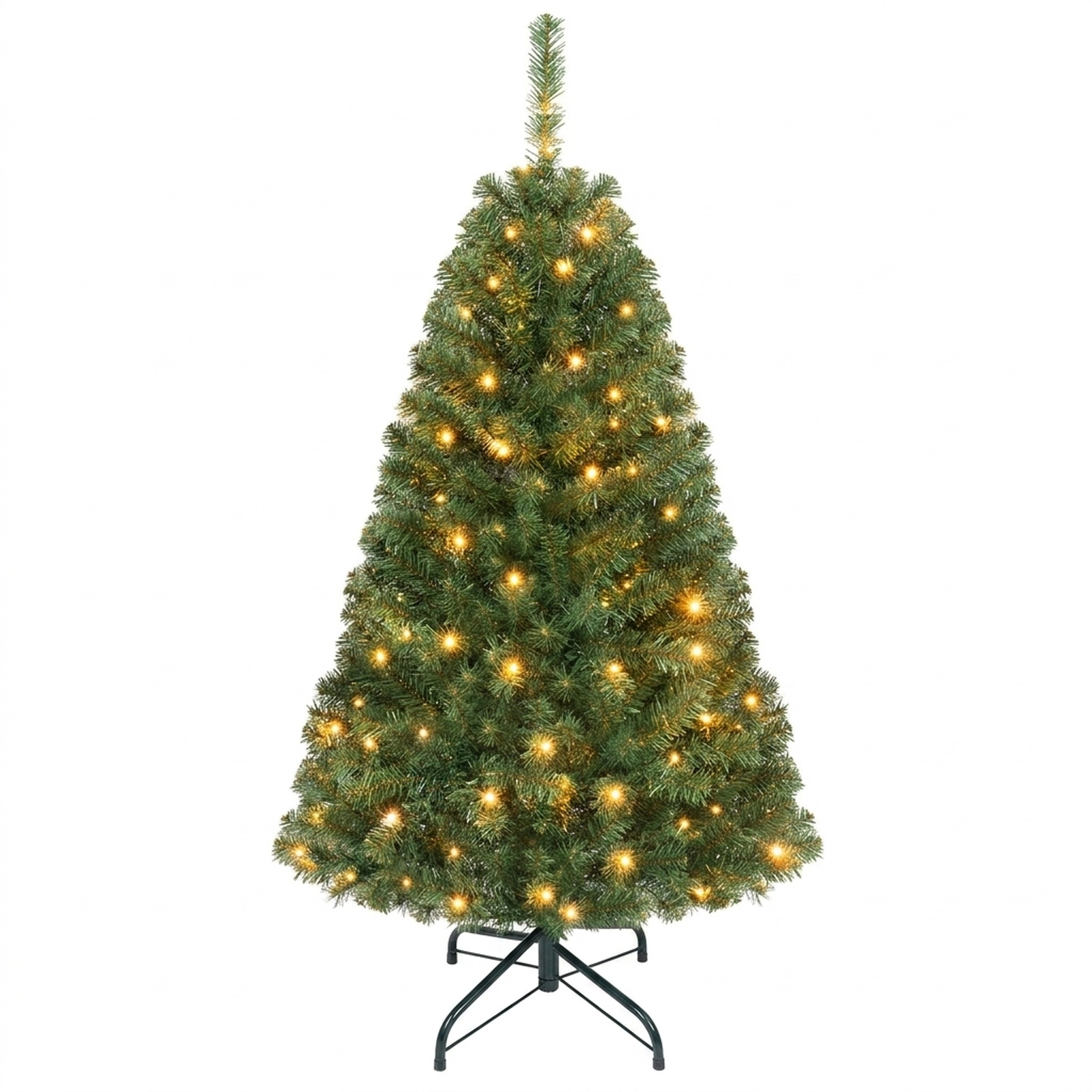 SUGIFT 4 ft Pre-Lit Artificial Christmas Tree with 2 Lighting Colors 11 Lighting Modes and Folding Metal Stand Green