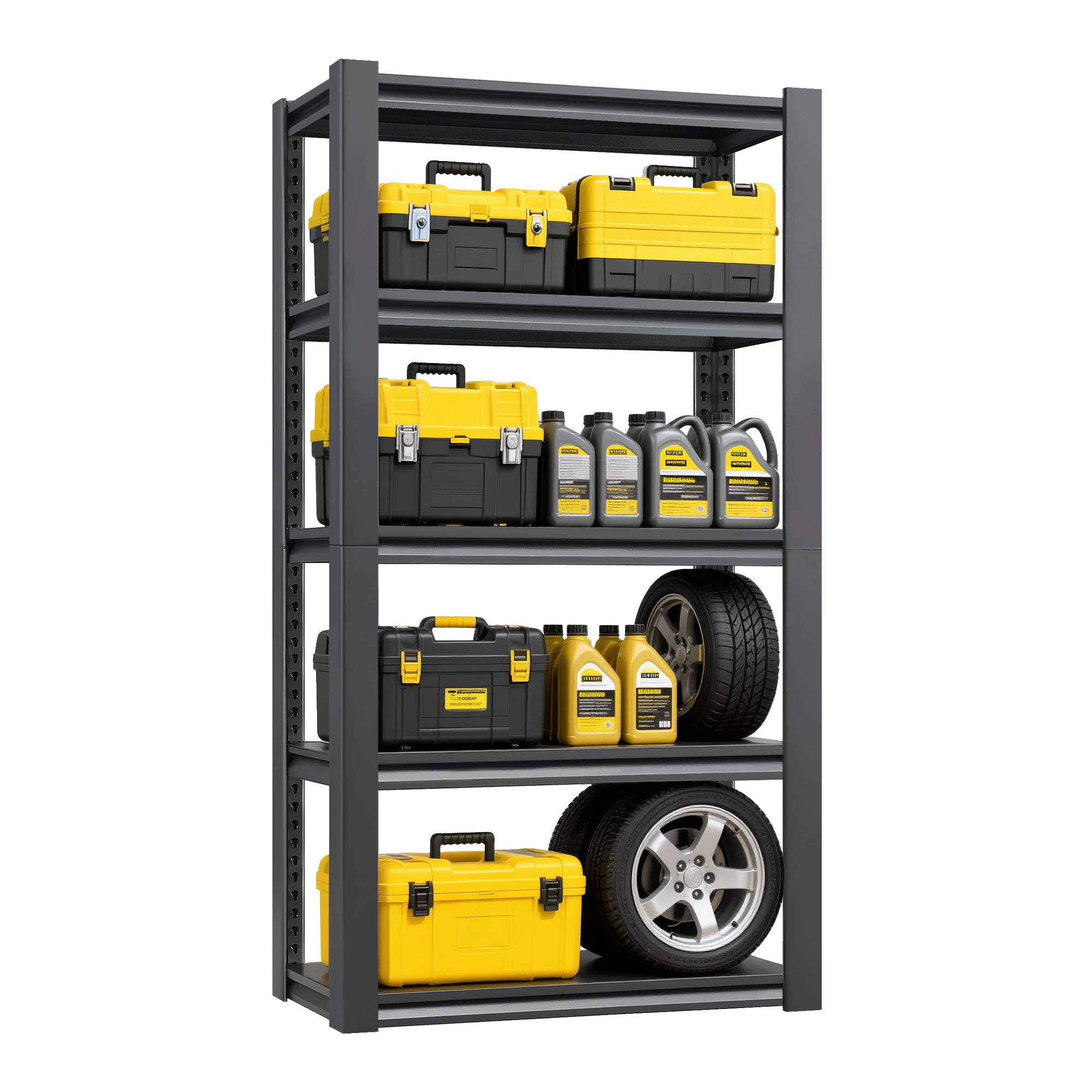 Flynama 72" H 5-Tier Metal Shelves, 2000lb, Black, Garage/Industrial Storage