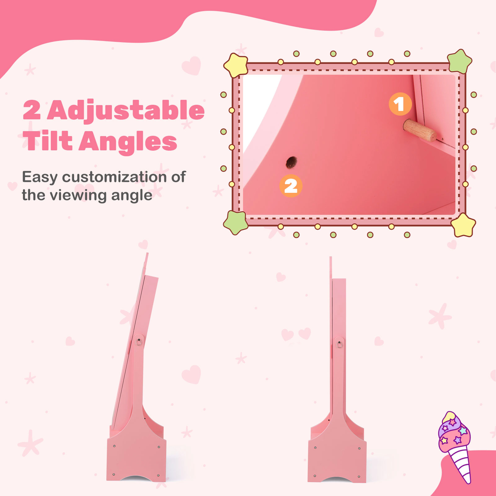 SUGIFT Full Length Mirror and 2 Tilt Angles Kids Jewelry Armoire Cabinet