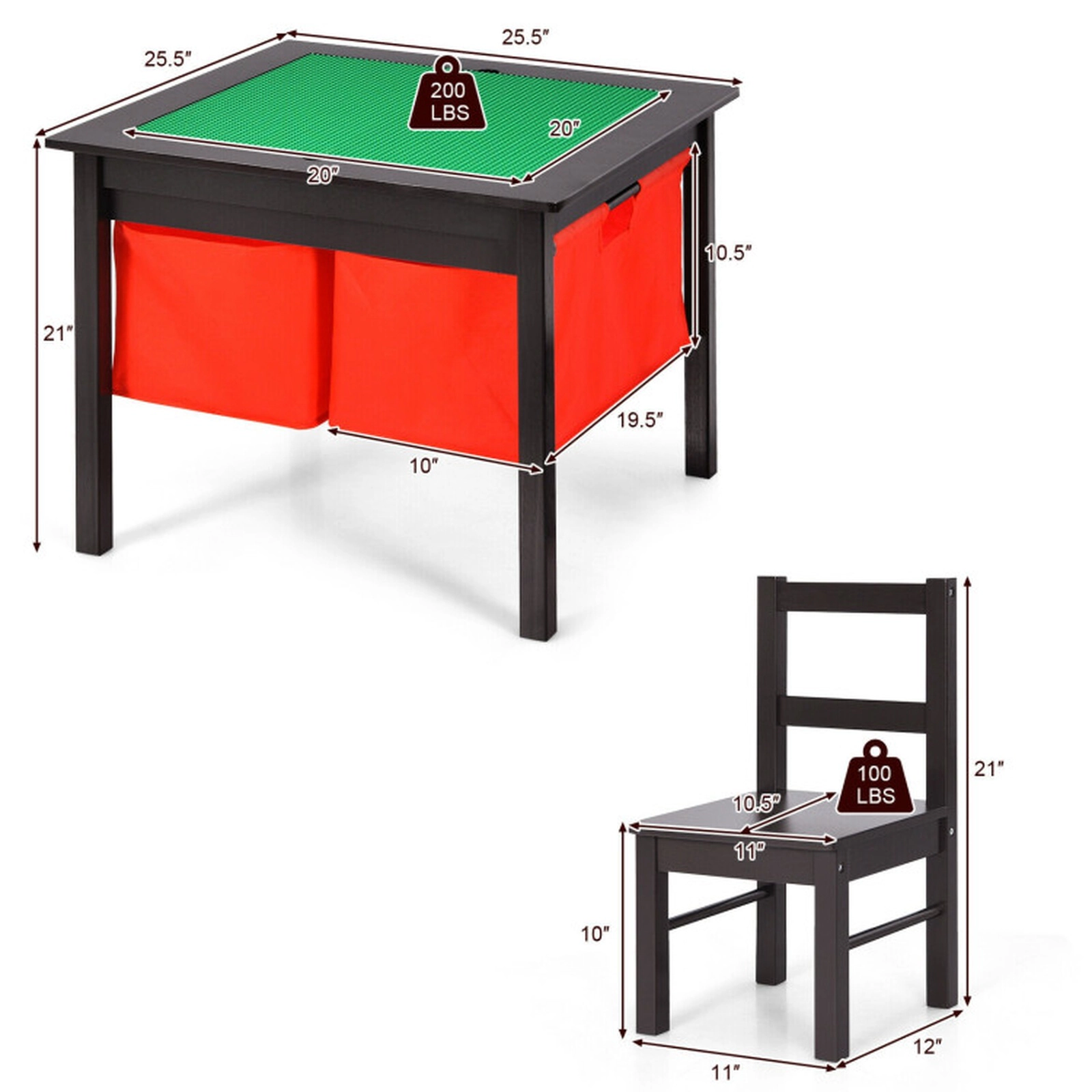 SUGIFT 2-in-1 Kids Activity Table & 2 Chairs Set with Storage 200-lb Table Capacity 100-lb Chair Capacity Ages 3-8 Years