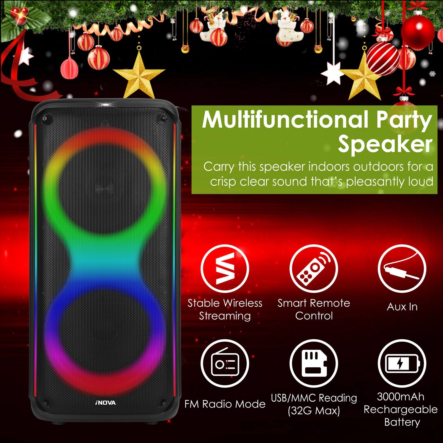 GBruno 8-Inch Wireless Party Speaker With RGB Lights