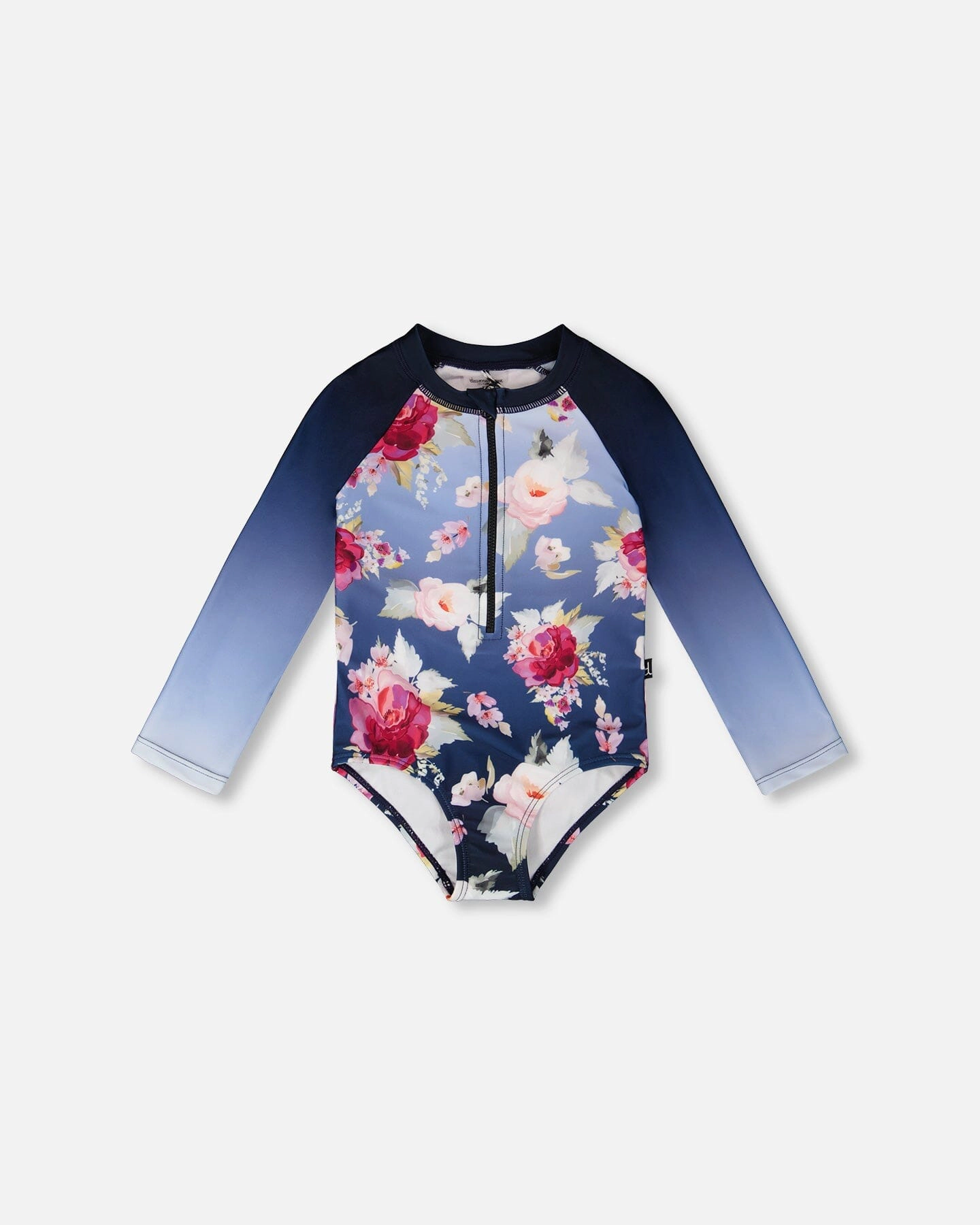 Deux par Deux Girls One-Piece Long Sleeve Rashguard Rose Print