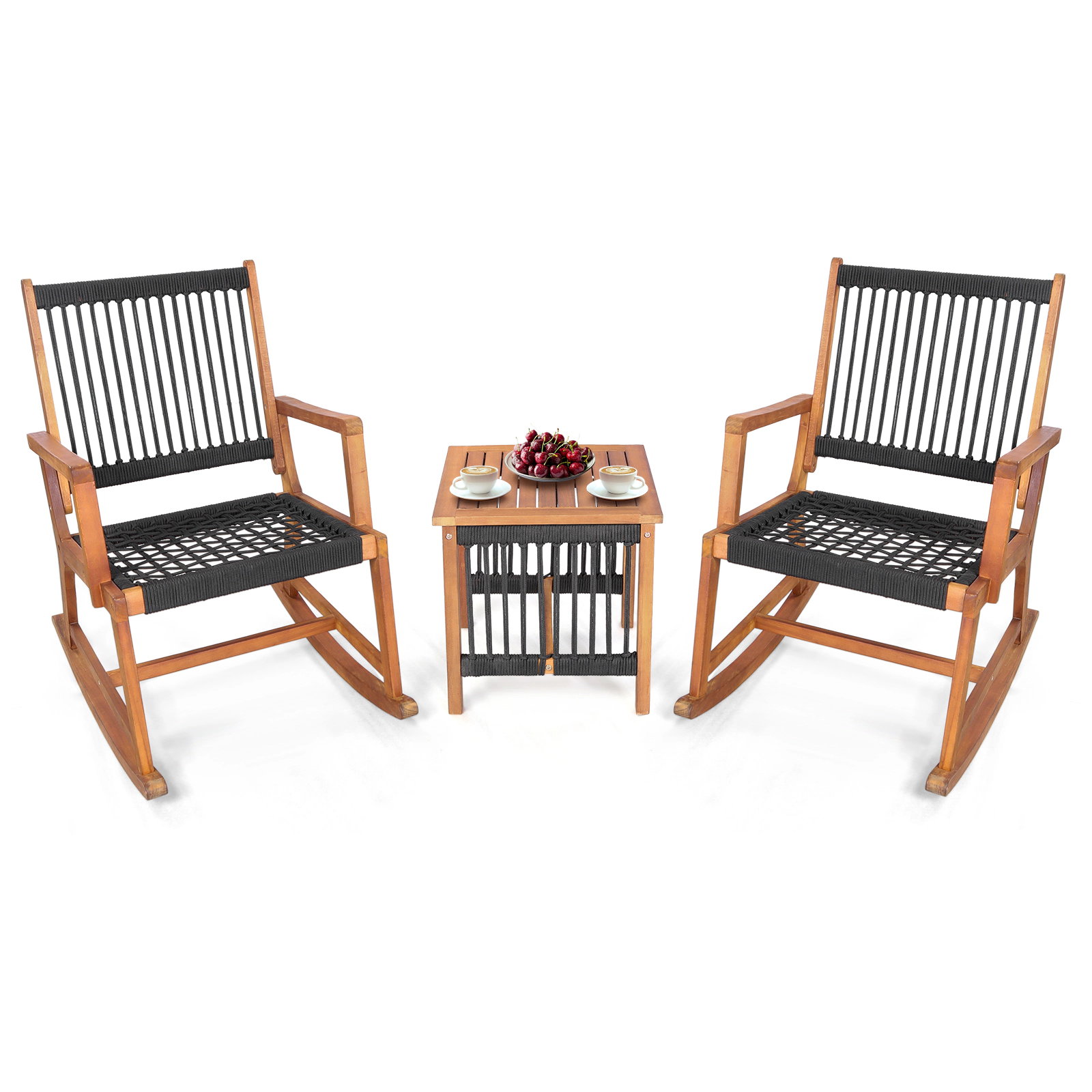 LJG 3 Pieces Acacia Wood Rocking Bistro Set
