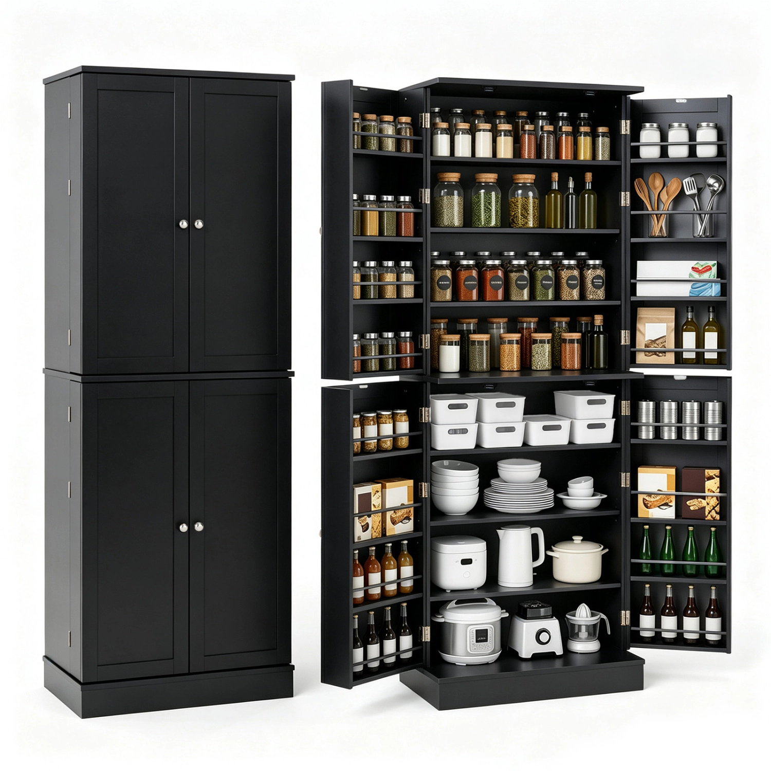 LJG Kitchen Pantry Cabinet 65.5 Inch Freestanding Tall Buffet Cupboard