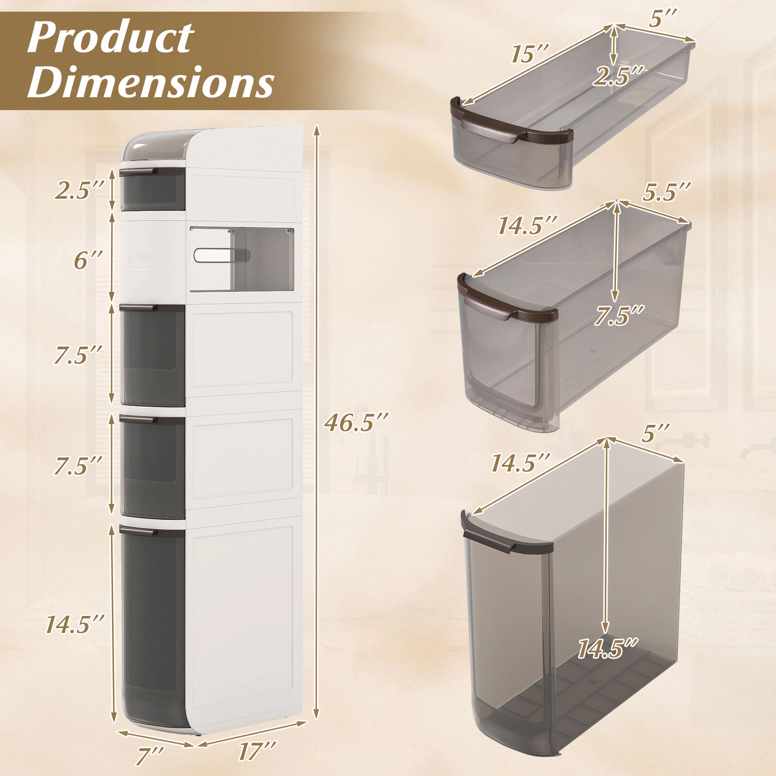 SlickBlue Slim Bathroom Storage Cabinet with Drawers and Wheels