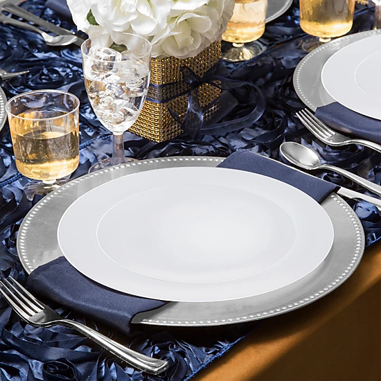 Smarty Had A Party White with Silver Rim Organic Round Disposable Plastic Wedding Value Set
