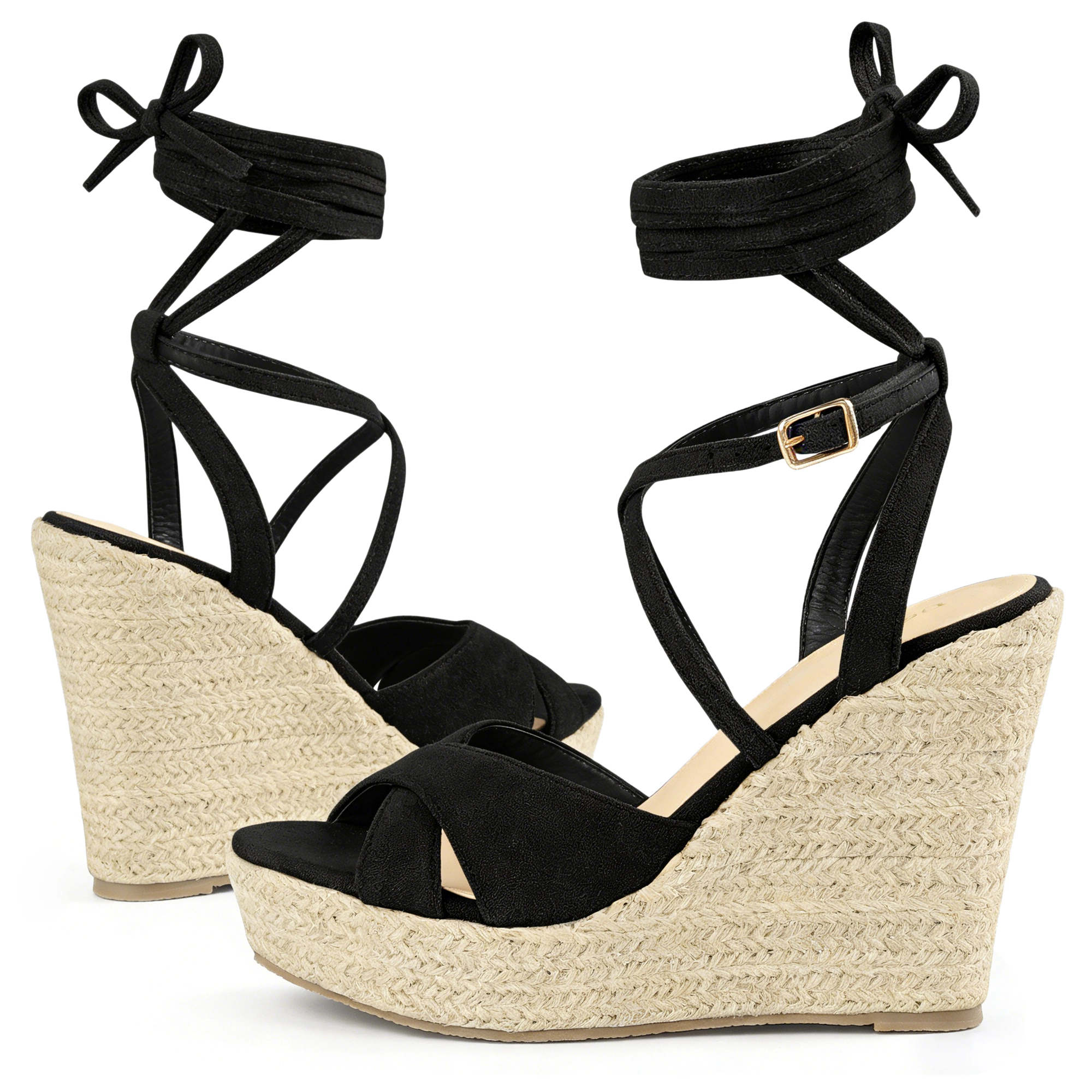 BLISSFUL STEP Women's Cross Strap Lace Up Platform Wedges Espadrilles Sandals