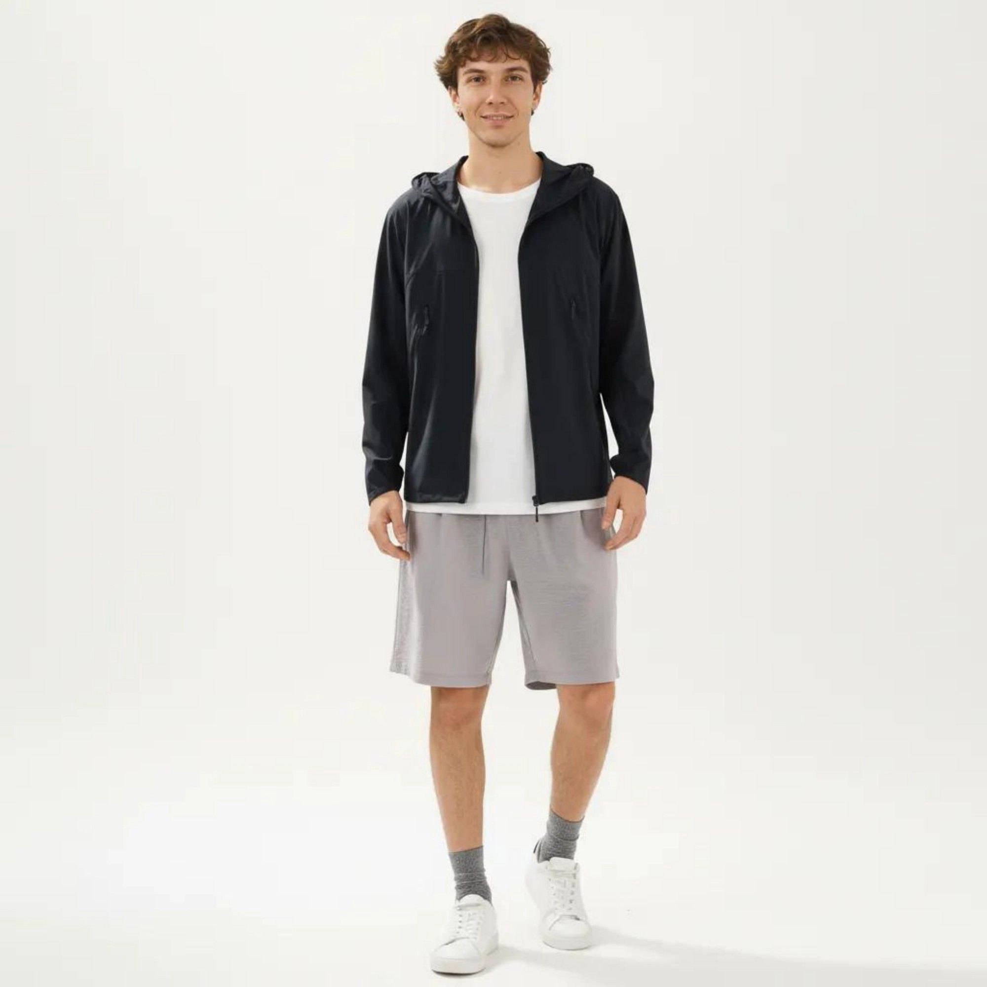 Anna-Kaci Men's Lightweight Windbreaker Jacket with Hood Full Zip Closure Zipper Pocket Detail and Relaxed Fit
