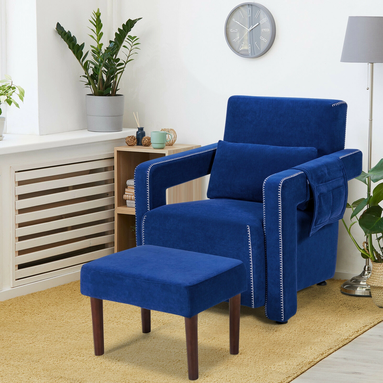 SUGIFT Berber Fleece Accent Chair and Ottoman Set, Deep Sapphire Blue