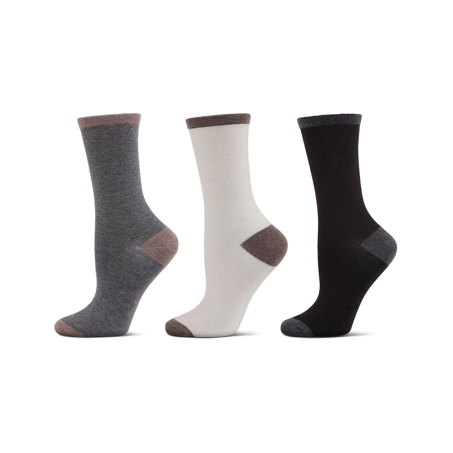MeMoi Women's 3 Pair Pack Soft Tipped Flat Knit Cashmere Crew Socks