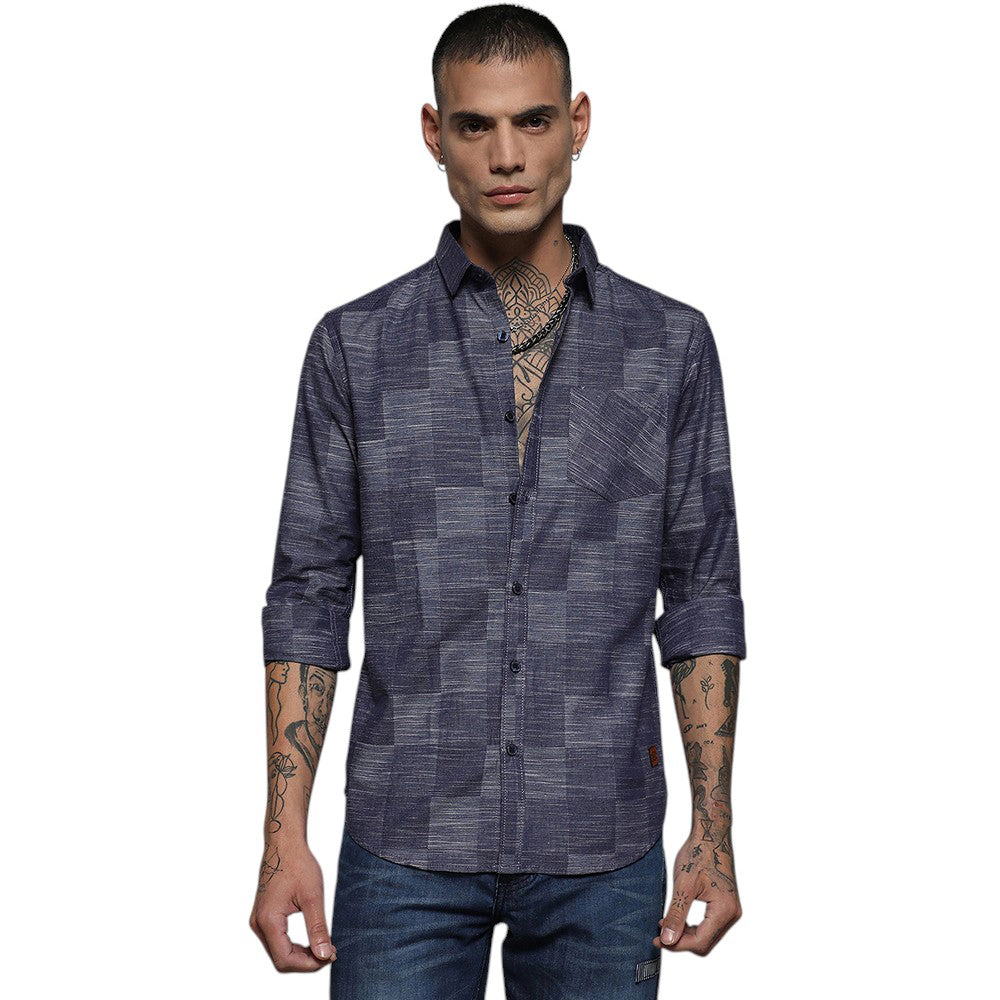 Men's Heathered Denim Check Shirt