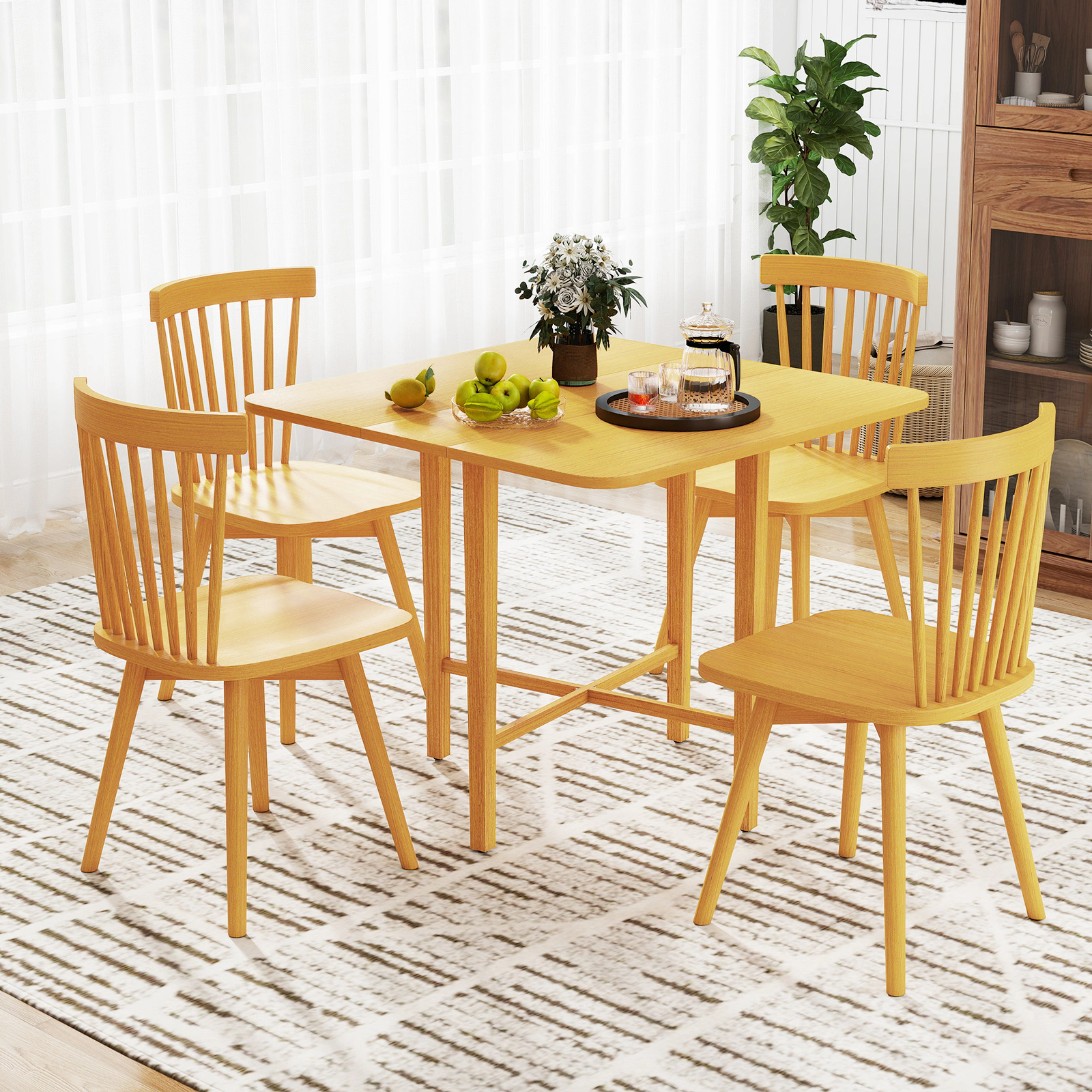 SUGIFT Foldable Drop Leaf Dining Table for 2-4 People 180-lb Capacity Rubber Wood Legs Natural/Walnut