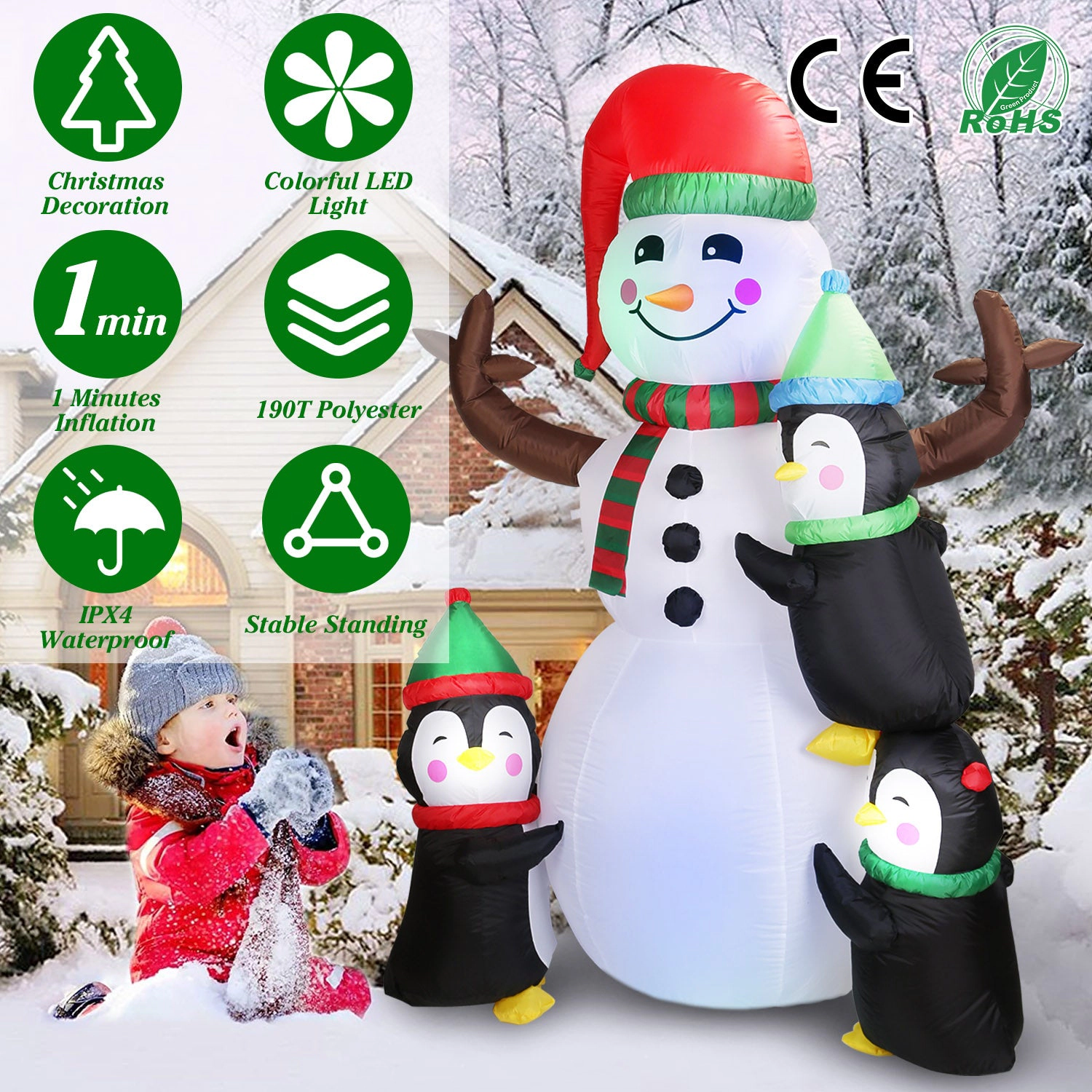GBruno 5.9ft Inflatable Snowman Penguin Decoration