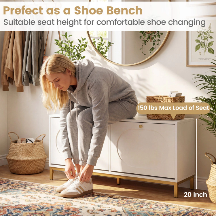 Hivvago Shoe Storage Bench Narrow Entryway Bench With 2 Flip Drawers Adjustable Shelves