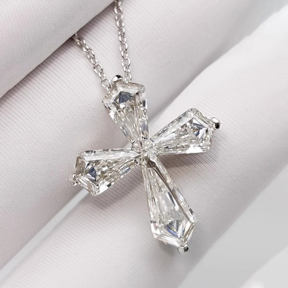 Wardrobe Whimsy Emerald Cut Cubic Zirconia Cross Pendant Necklace Dainty Religious Jewelry