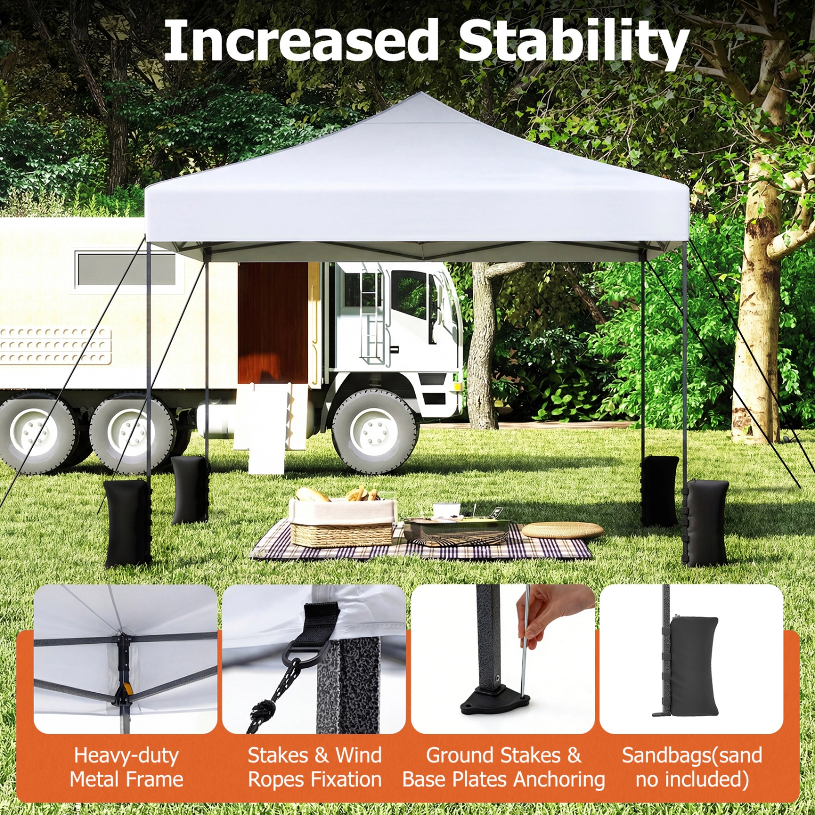SUGIFT White Pop Up Canopy Tent with Wheeled Cover Bag and 4 Sandbags 9.5-ft W 9.5-ft D 9-ft H 5.6-ft Rim Height
