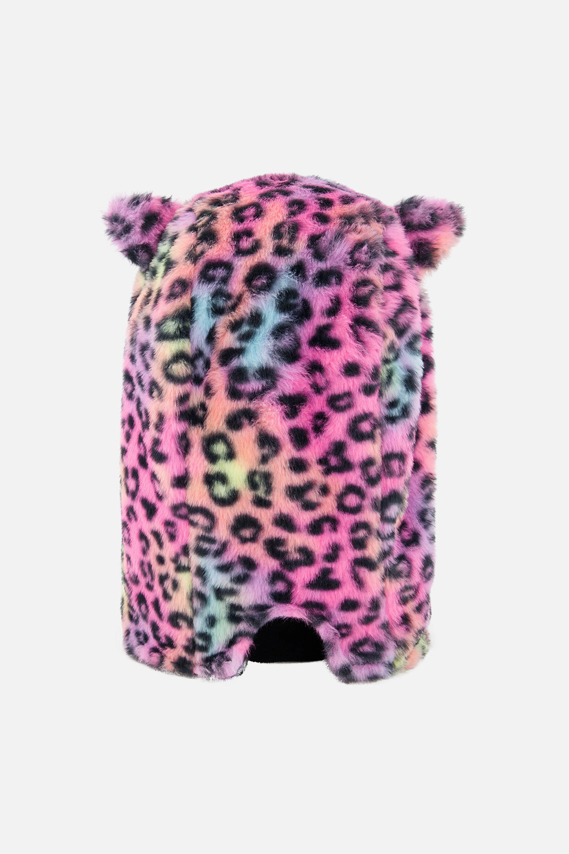 Deux par Deux Girls Leopard Fur Print Cat Ear Oversized Polar Balaclava for Ski Helmet