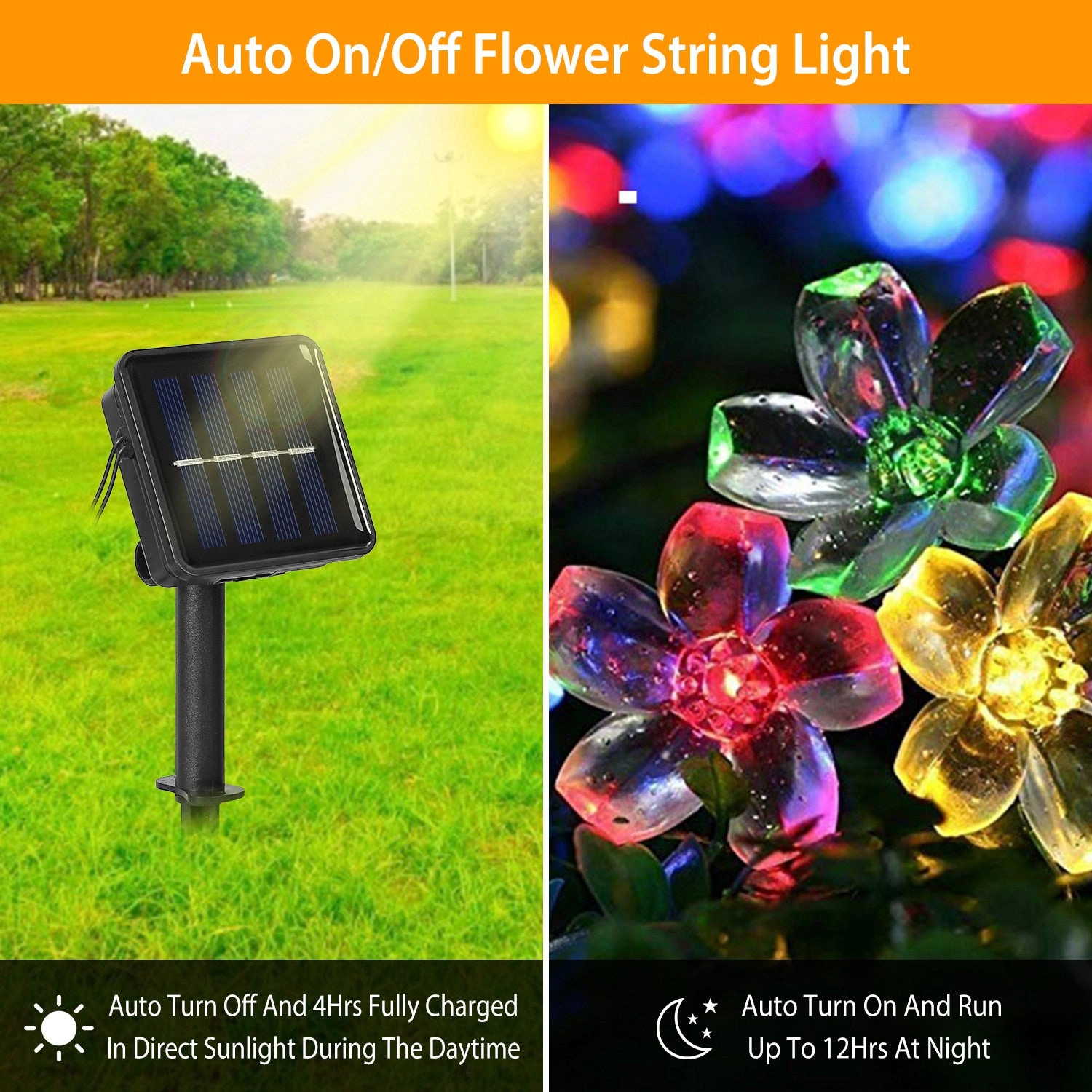 GBruno Solar Sakura Flower String Lights 50 LED