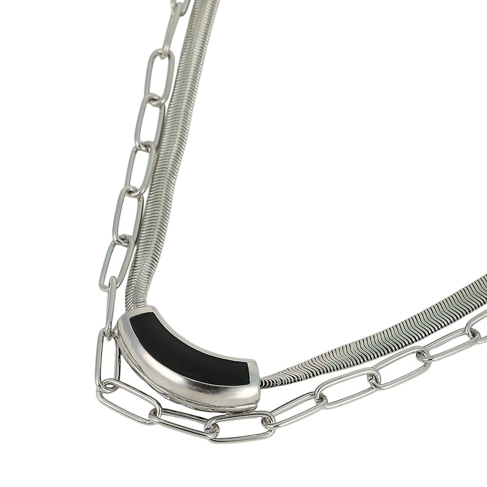 SOHI Women's The Sylvan-Snakechain Multi-Layer Necklace - Chrome Silver