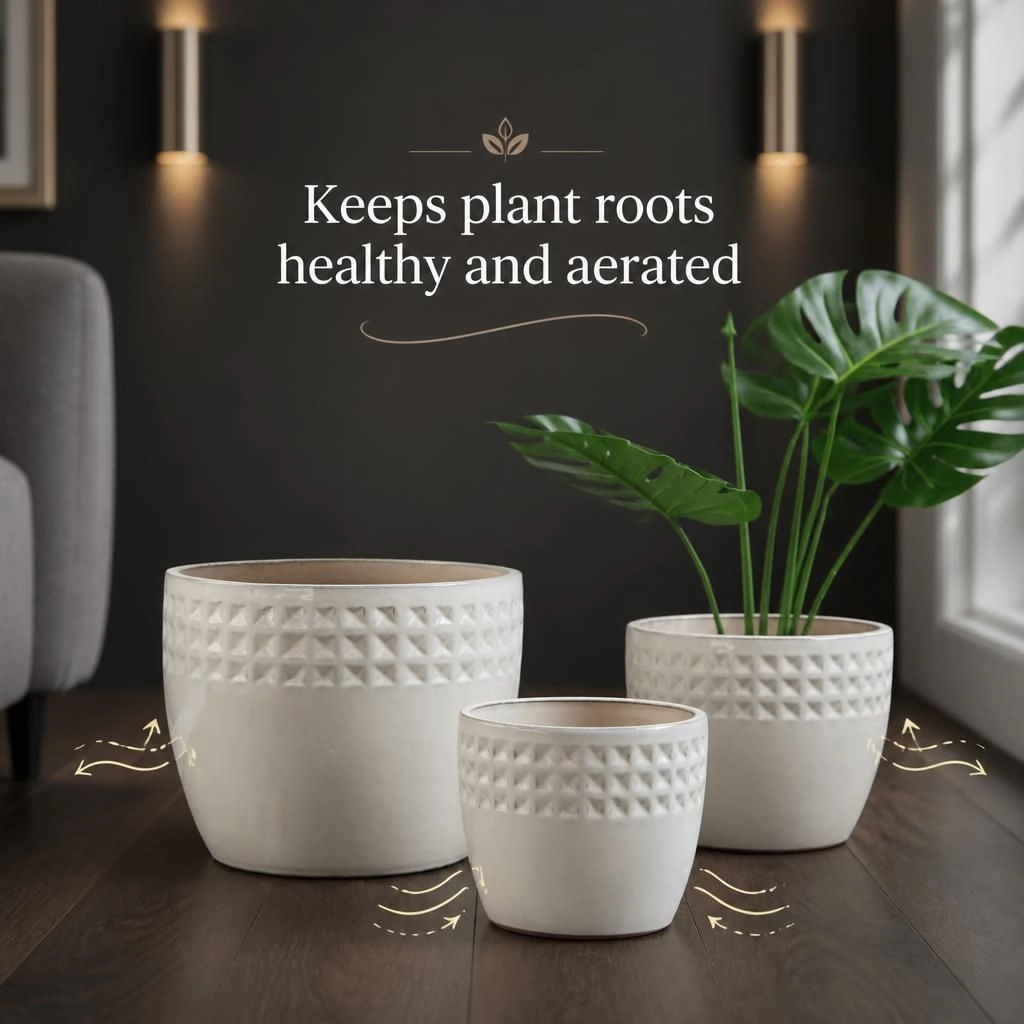 WOW PIONEER Large Round Ceramic Planter Pot for Flowers Herbs Succulents Shrubs Patio Balcony Yard Decor