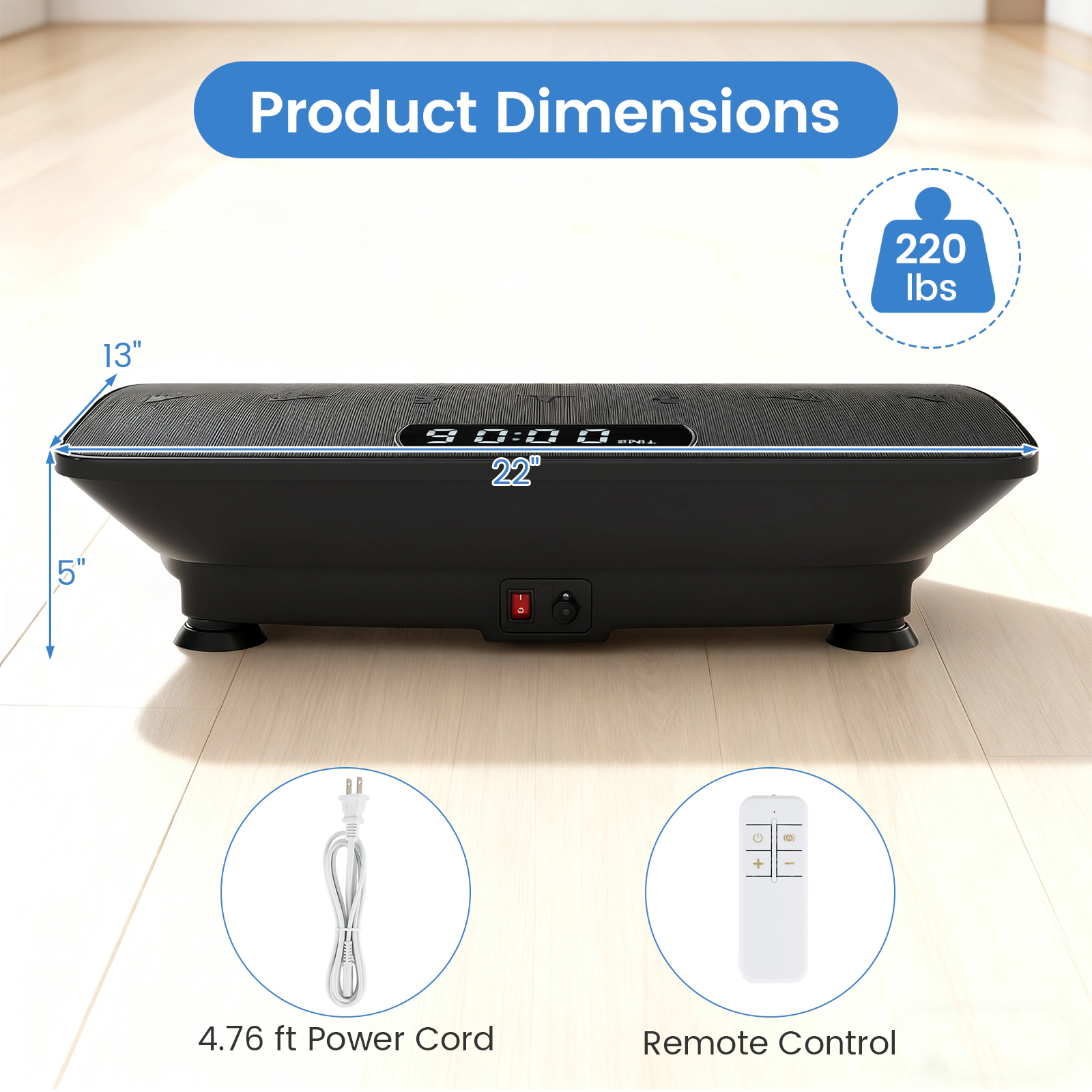 SUGIFT Black 220-lb Capacity 10-Speed Gravity Sensor Vibration Plate Exercise Machine with Rubber Top and Remote