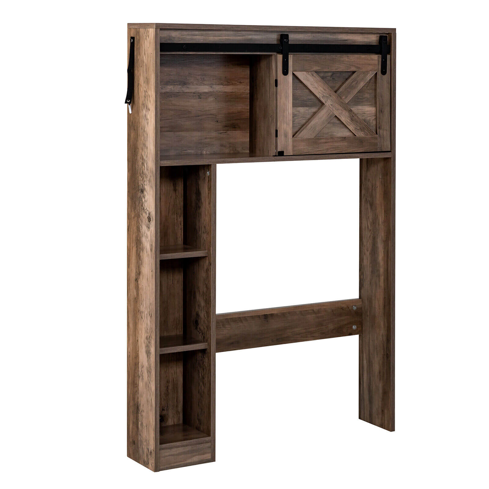 SUGIFT 4-Tier Over The Toilet Storage Cabinet with Sliding Barn Door 154-lb Top Capacity White/Rustic Brown