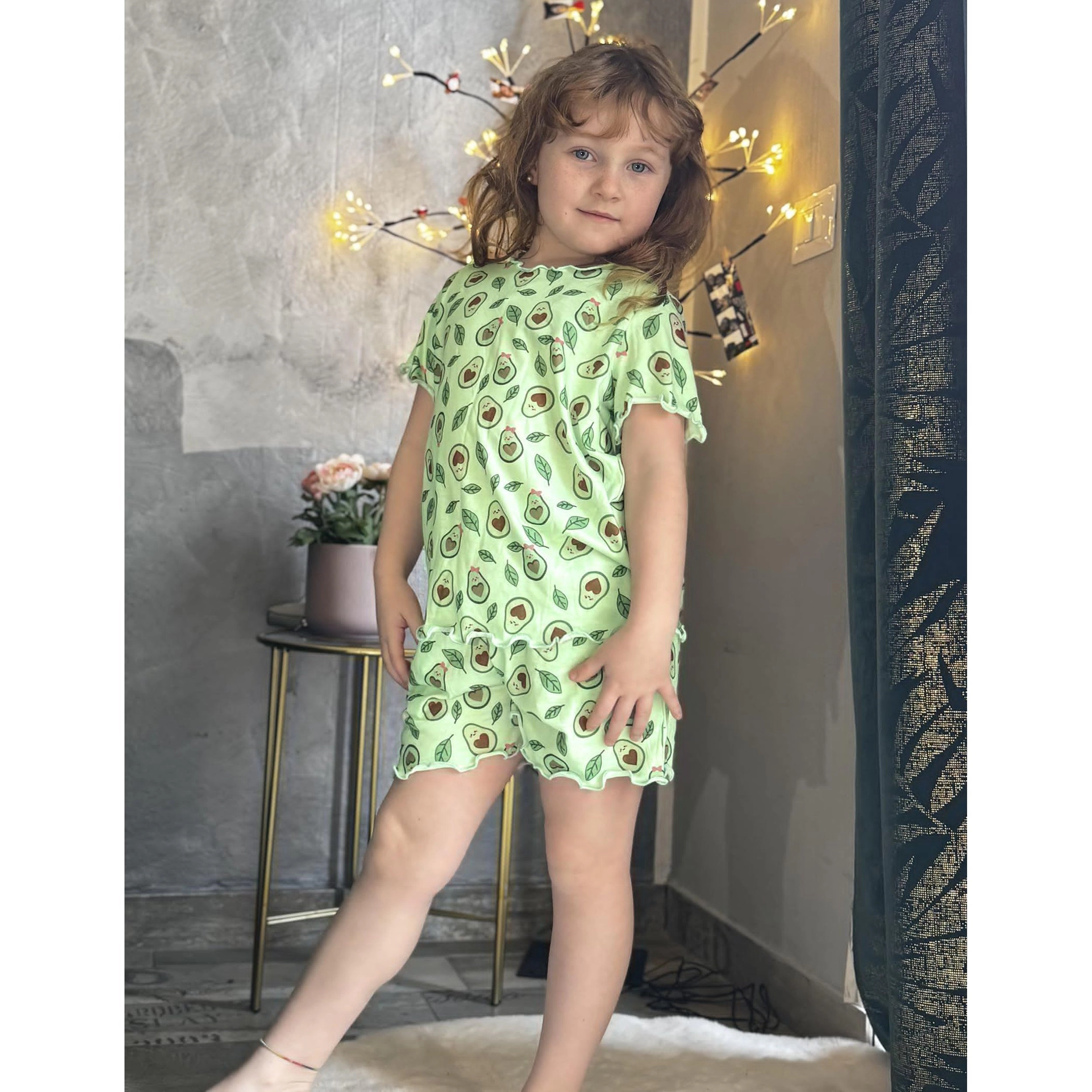 Arshiner Girls Pajama Set Short Sleeve Lounge Soft Shirring Summer Sleepwear Sets Flowers