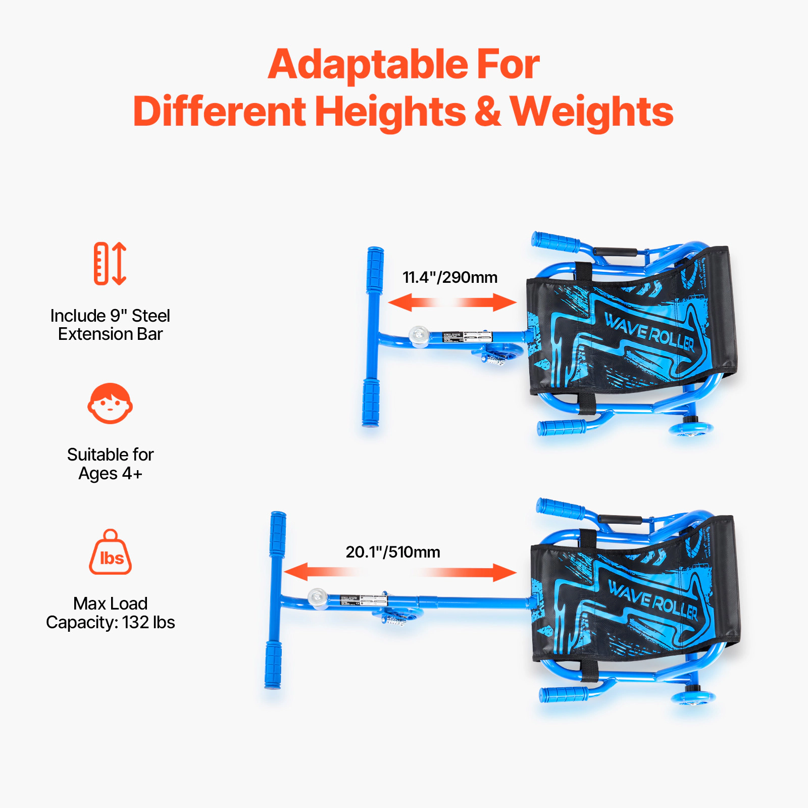 HONGGE Ride on Scooter Load Capacity of 132 lbs Swing Side-to-Side for Amazing Ride Powered by Zig-Zag Motion Ride on