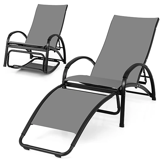 LJG 2-in-1 Outdoor Rocking Chair with 4-Position Adjustable Backrest for Patio Porch Poolside