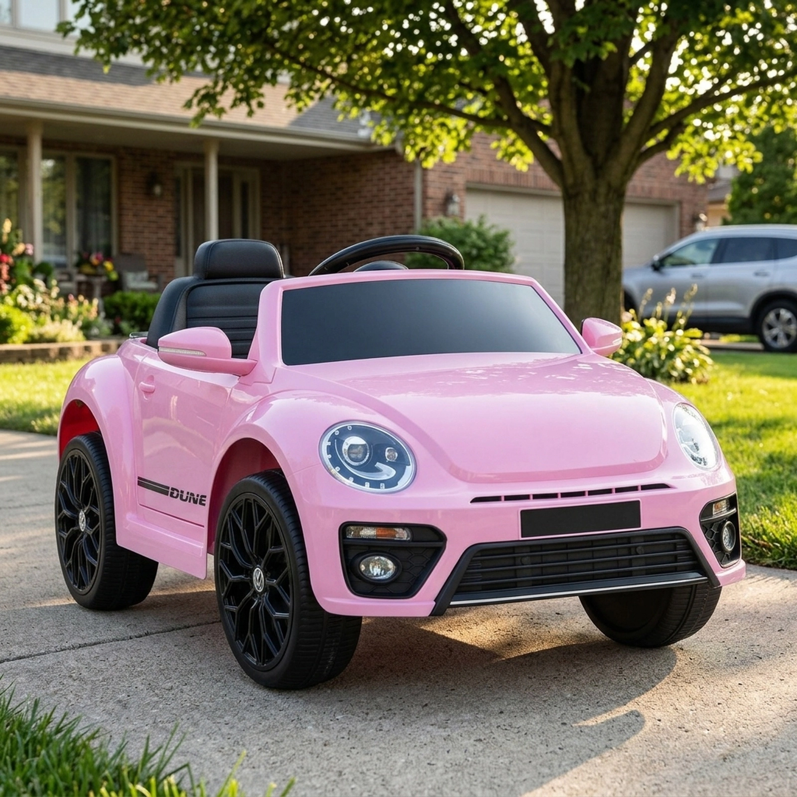 12V Kids Ride On Car Locking Doors Illuminated Dashboard Parent Remote 37.5-in Ages 3-8 66-lb Capacity Pink