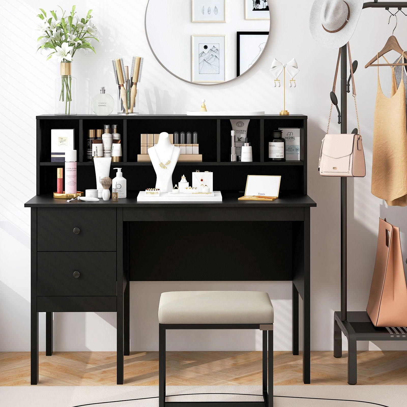 SlickBlue 48 Inch Computer Desk with Charging Station and Drawers