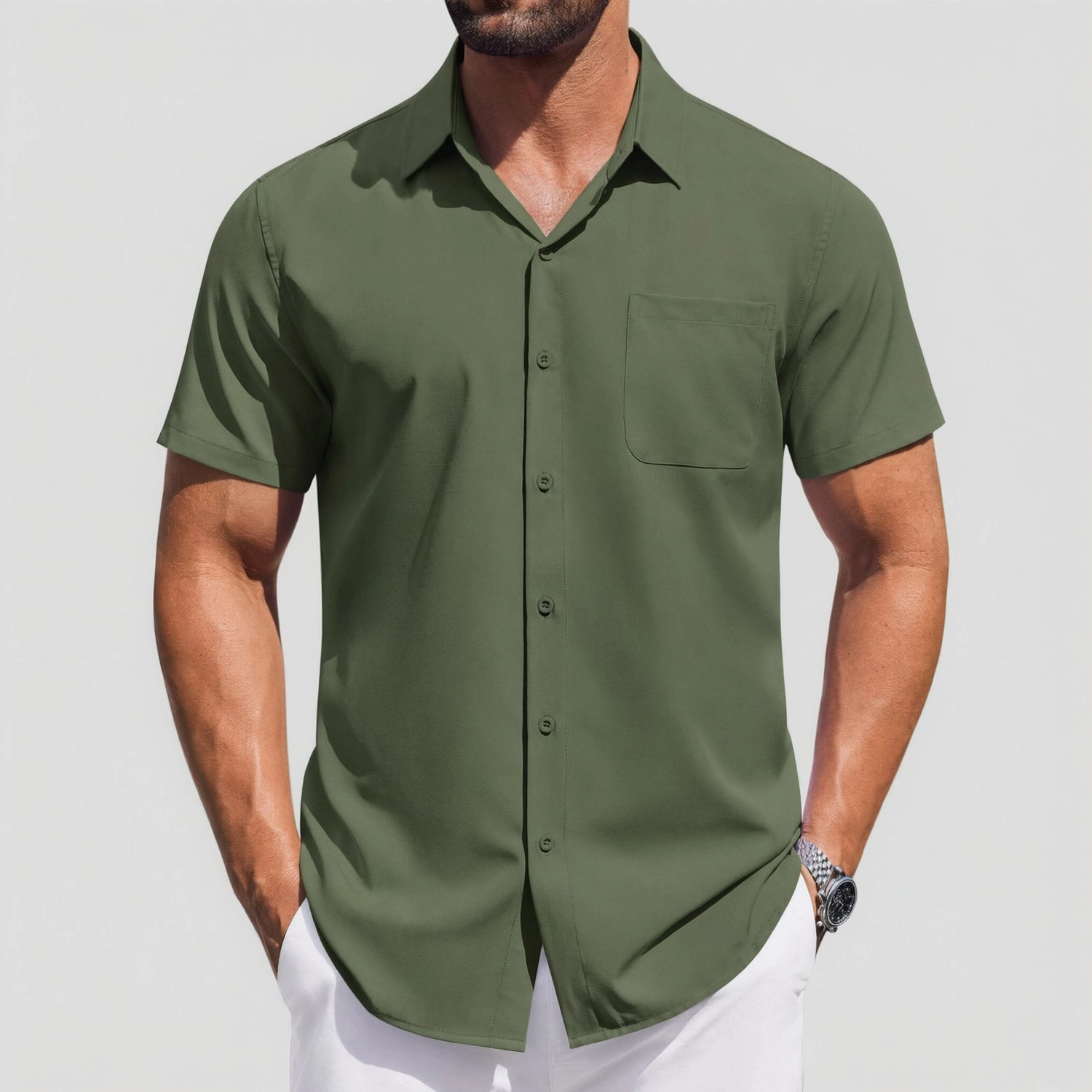 COOFANDY Mens Casual Short Sleeve Button Down Shirts Lapel Collar Chest Pocket Tops