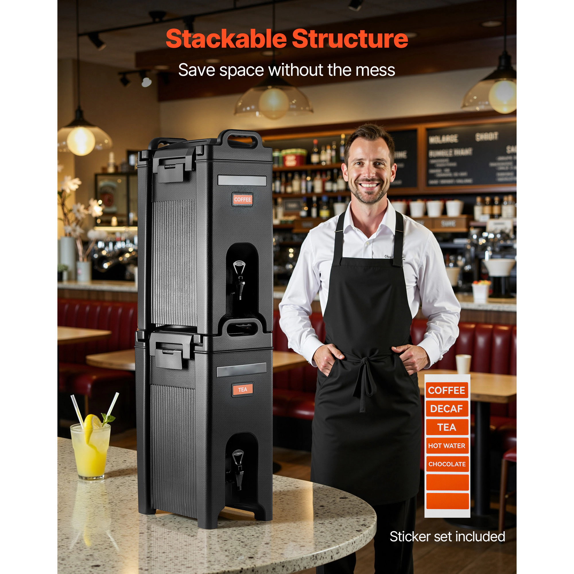 HONGGE Insulated Beverage Dispenser 5 Gal / 19L Hot and Cold Beverage Server with Spigot & Handle Food-Grade Thermal