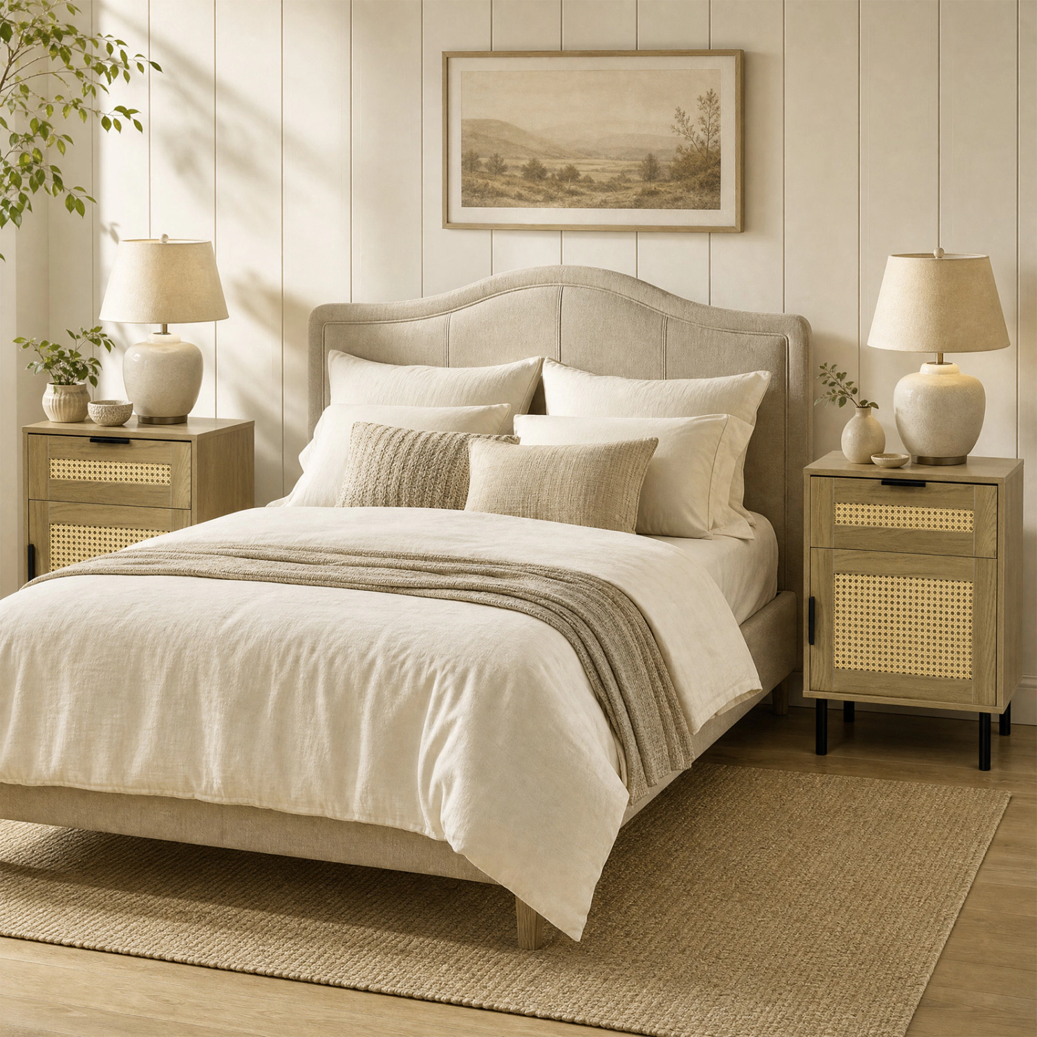 LJG Set of 2 Rattan Nightstand with Drawer and Storage Cabinet for Bedroom Dorm