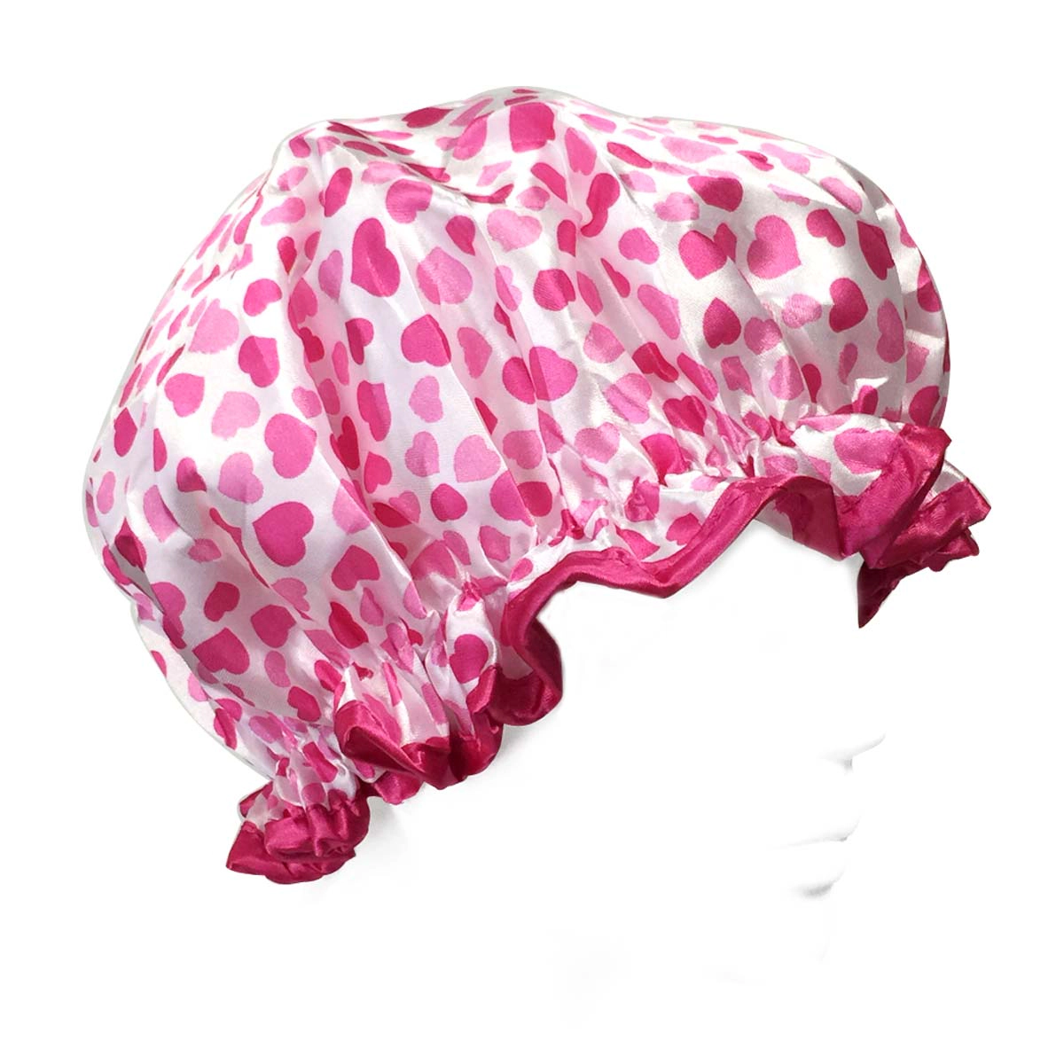 Wrapables Women's Trendy Satin Shower Cap, Pink Sweet Hearts