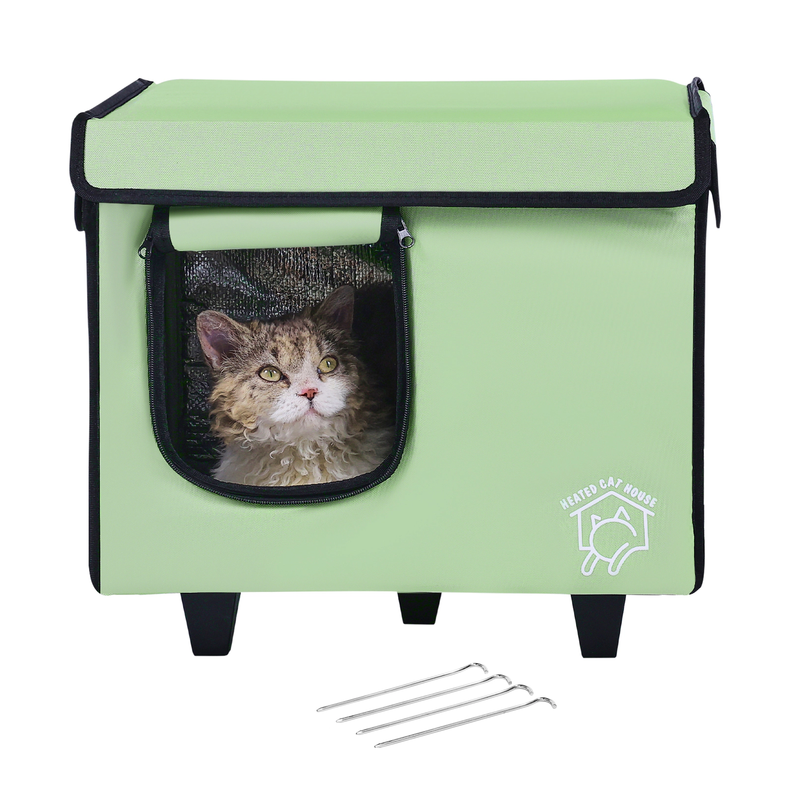 HONGGE Elevated Heated Cat House Cuboid Kitty Shelter with Adjustable Temperature and Timer 900D Oxford Cloth Foldable