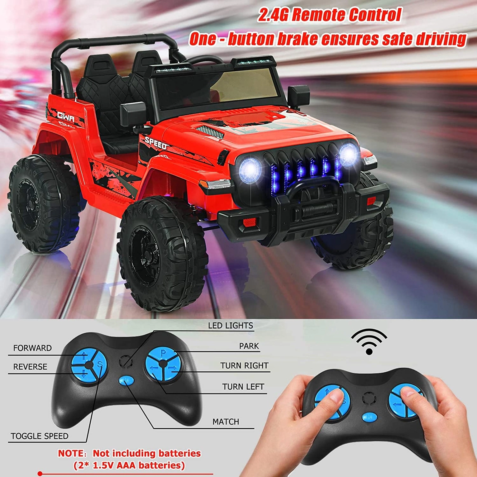 12V Kids Ride on Car 2.4G Parent Remote 3 Speeds Spring Suspension and Music Off-Road SUV Style Ages 3+ 77-lb Capacity
